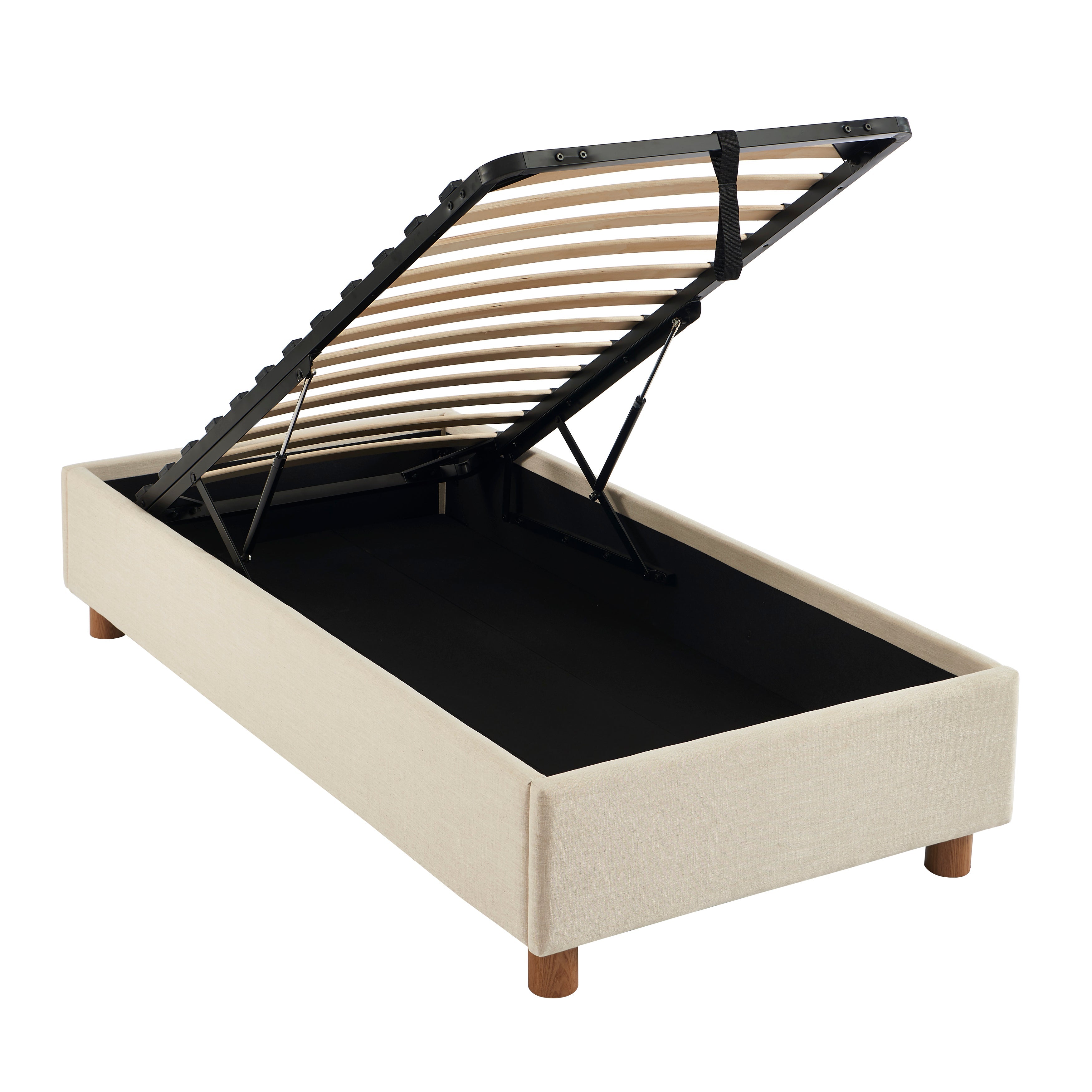 KORALL Upholstered Storage Bed with Slatted Base – Off-White