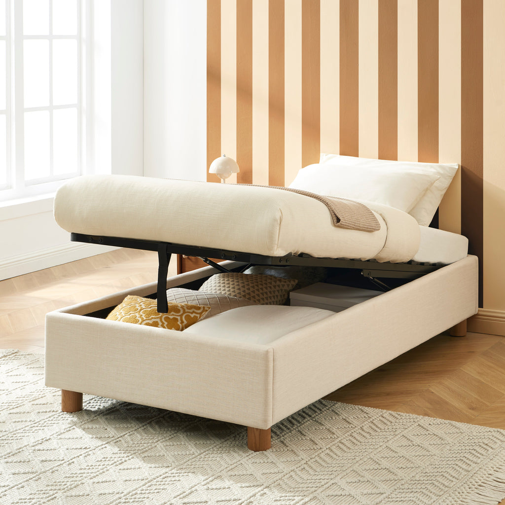 KORALL Upholstered Storage Bed with Slatted Base – Off-White