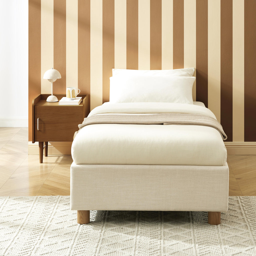 KORALL Upholstered Storage Bed with Slatted Base – Off-White