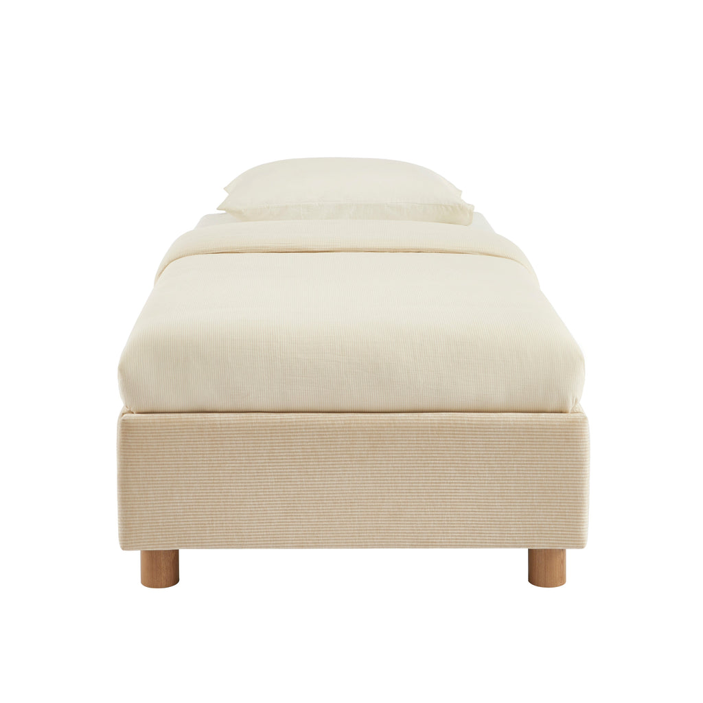 KORALL Upholstered Storage Bed with Slatted Base – Corduroy Velvet – Beige