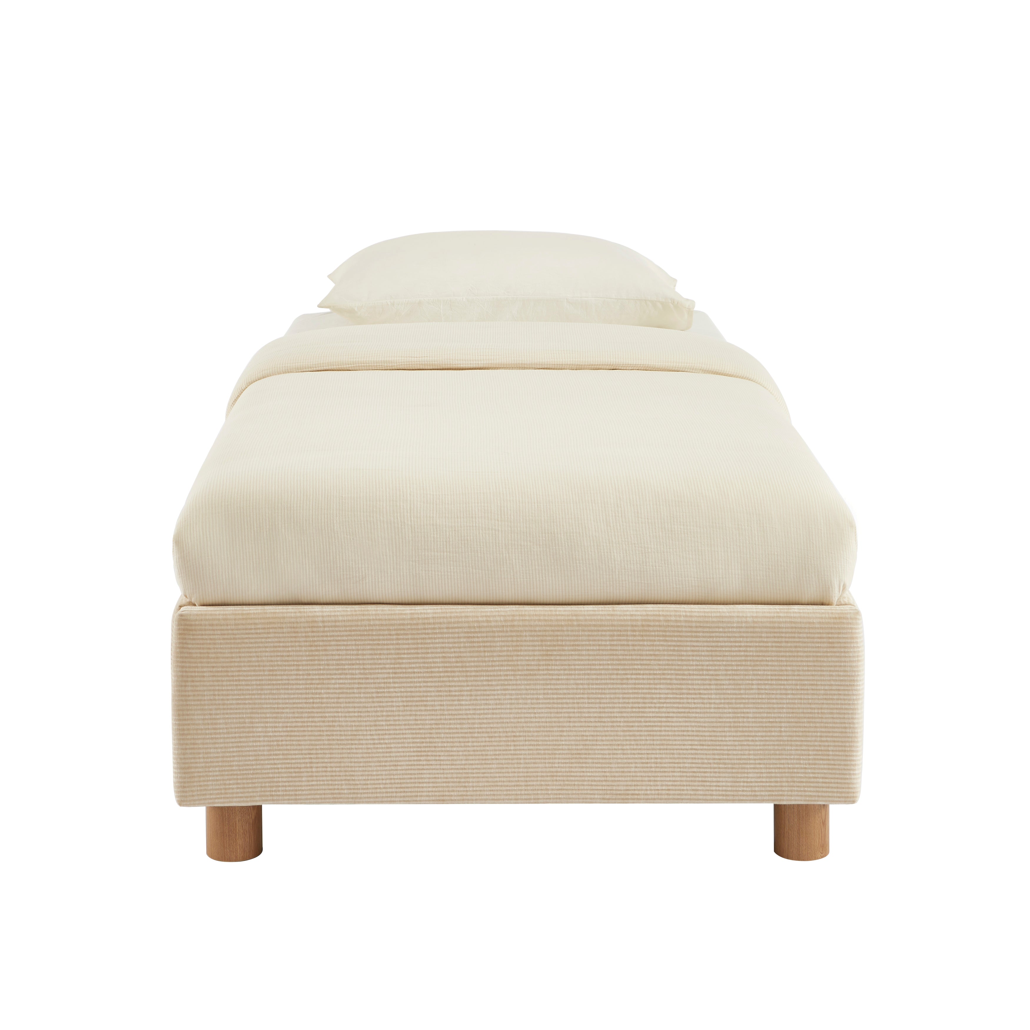 KORALL Upholstered Storage Bed with Slatted Base – Corduroy Velvet – Beige