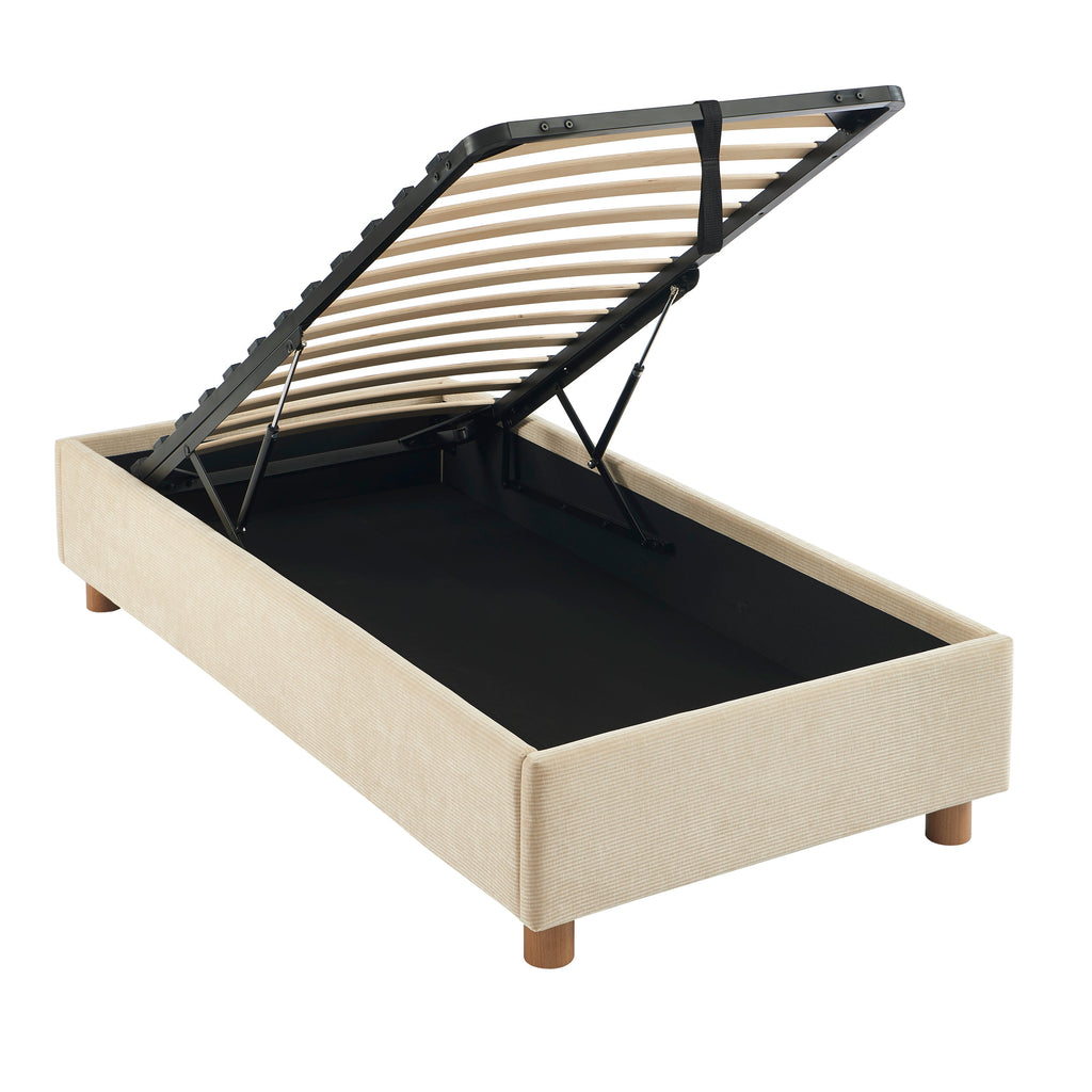 KORALL Upholstered Storage Bed with Slatted Base – Corduroy Velvet – Beige