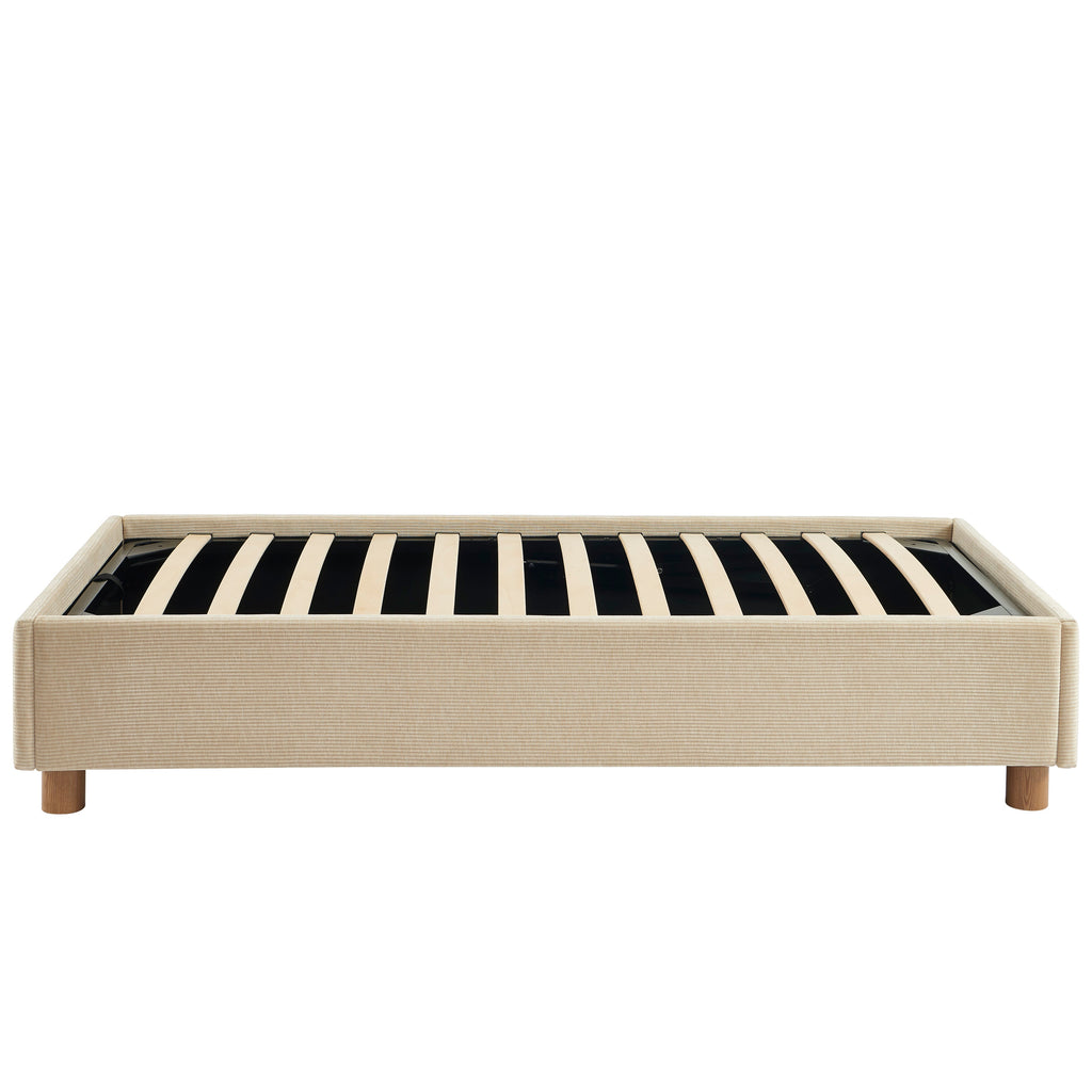 KORALL Upholstered Storage Bed with Slatted Base – Corduroy Velvet – Beige
