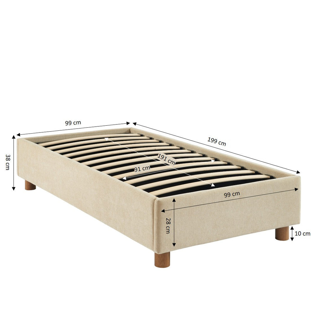 KORALL Upholstered Storage Bed with Slatted Base – Corduroy Velvet – Beige
