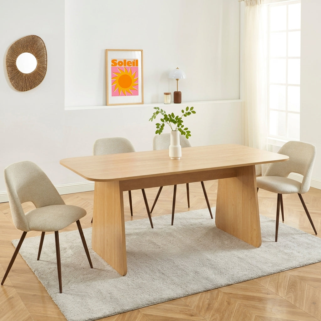 LANGO Table Set with 4 ELISABETH Chairs - Light wood/Beige