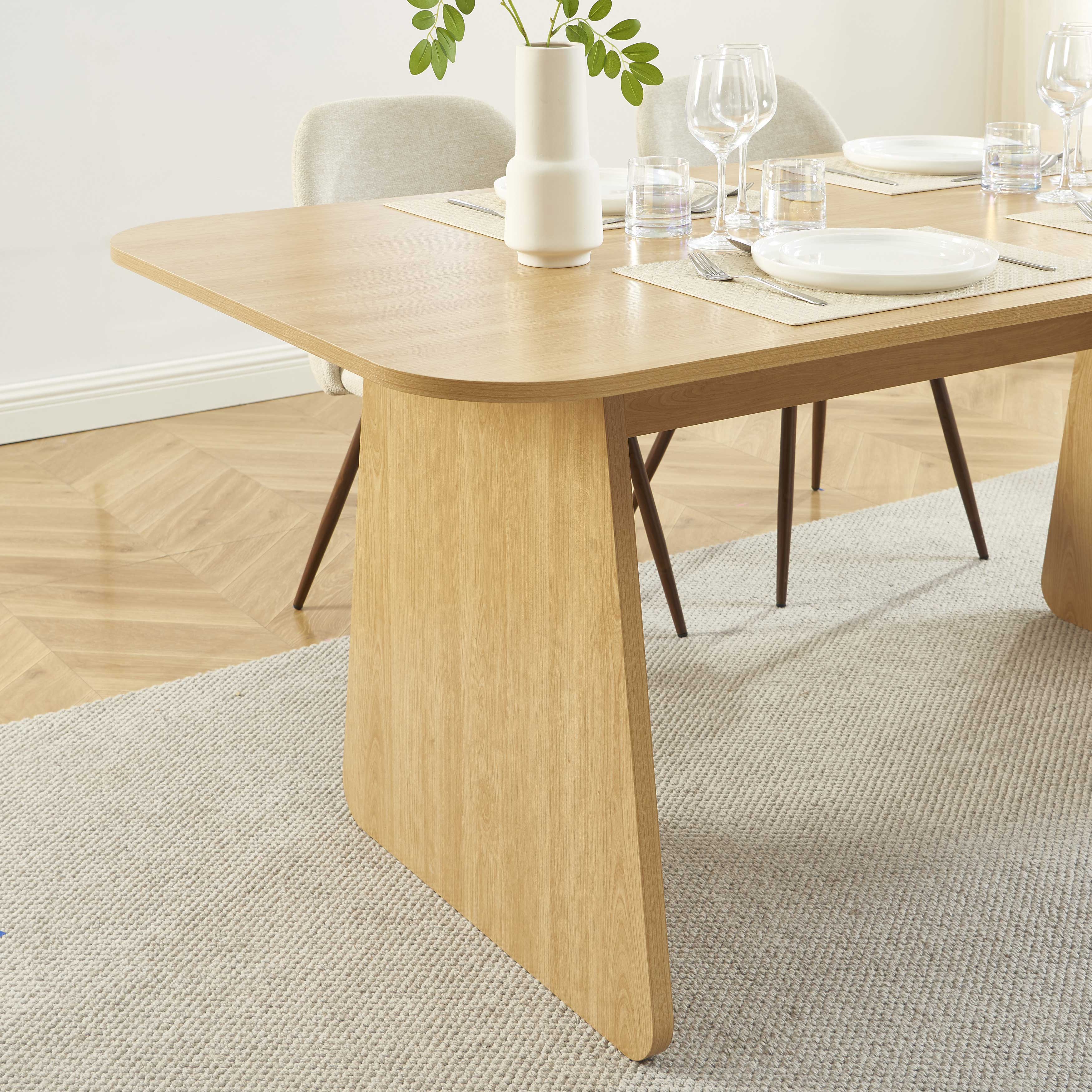 LANGO Table Set with 4 ELISABETH Chairs - Light wood/Beige
