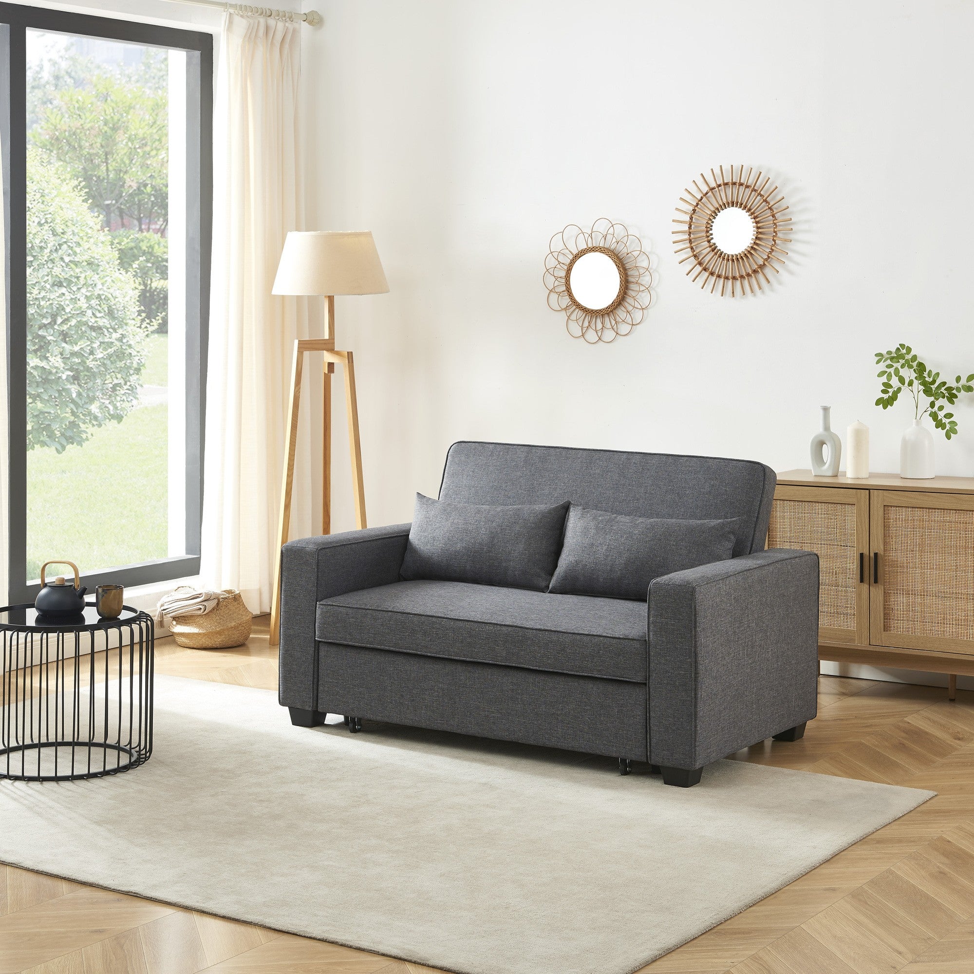 LENA 2-Seater Convertible Sofa - Gray