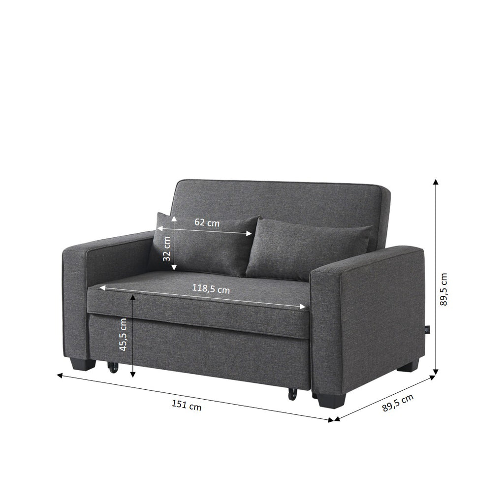 LENA 2-Seater Convertible Sofa - Gray