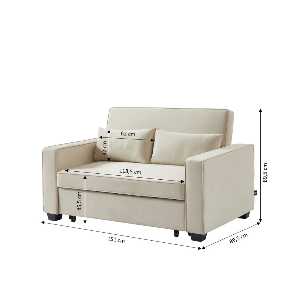 LENA 2-Seater Convertible Sofa - Beige