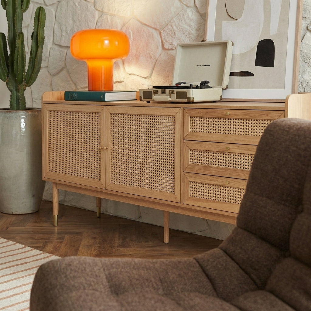 LEON Wood Veneer Highboard - Light wood