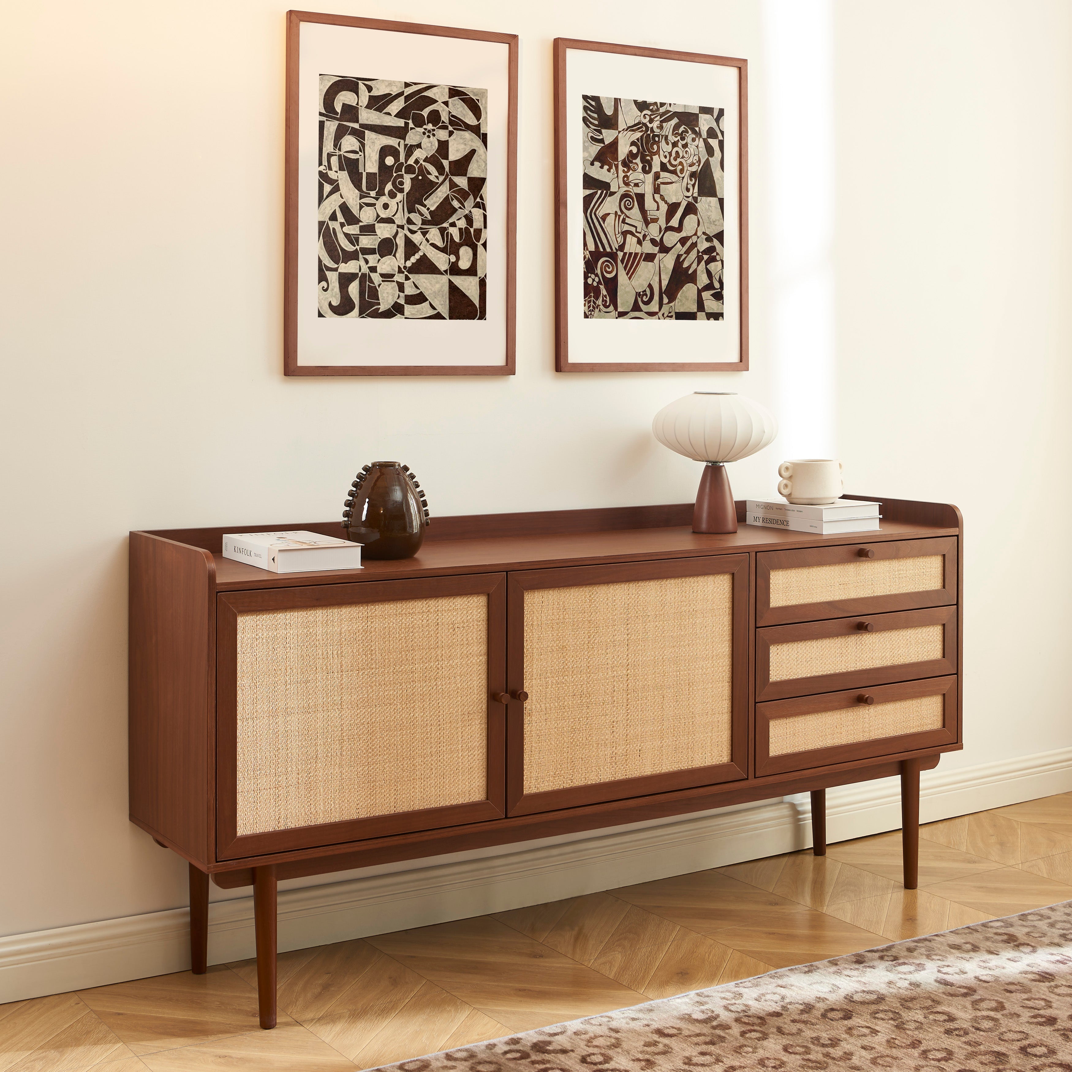 LEON Wood Veneer Highboard – Walnut