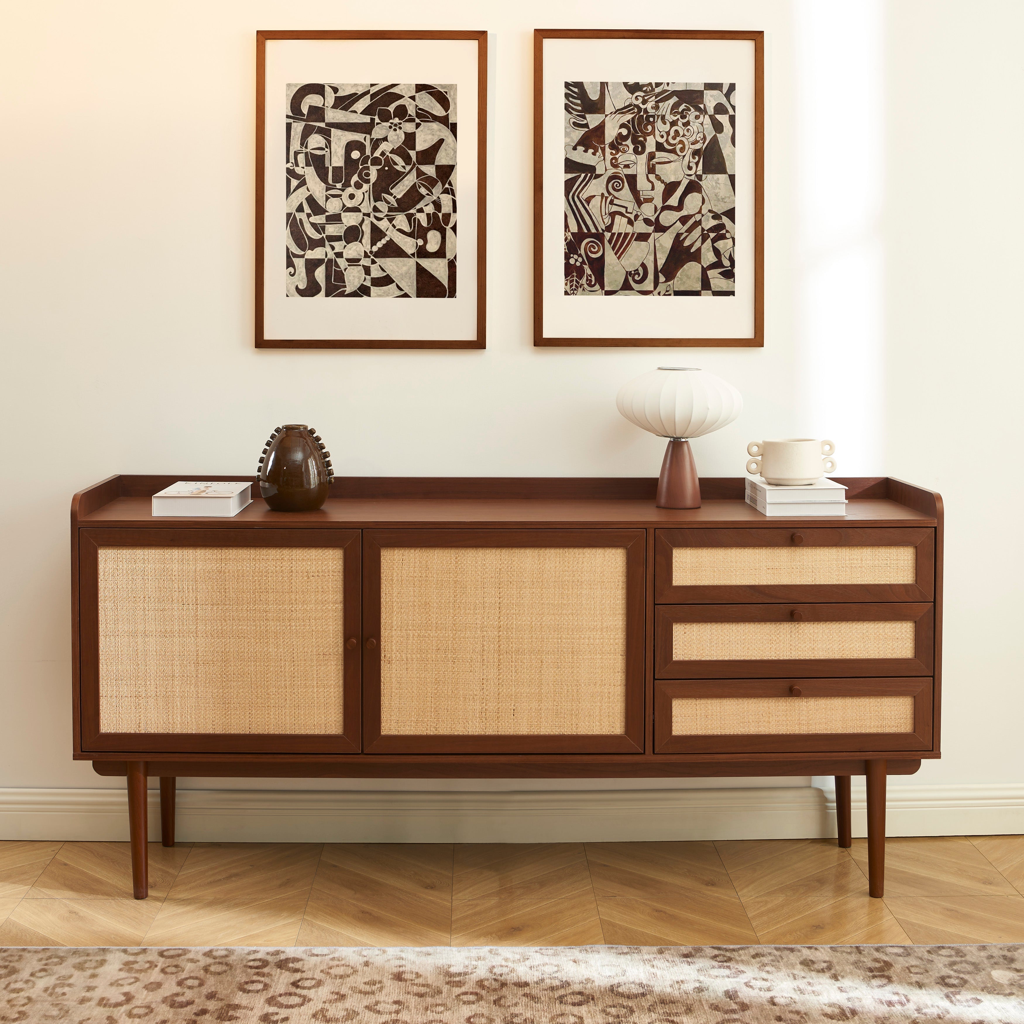 LEON Wood Veneer Highboard – Walnut