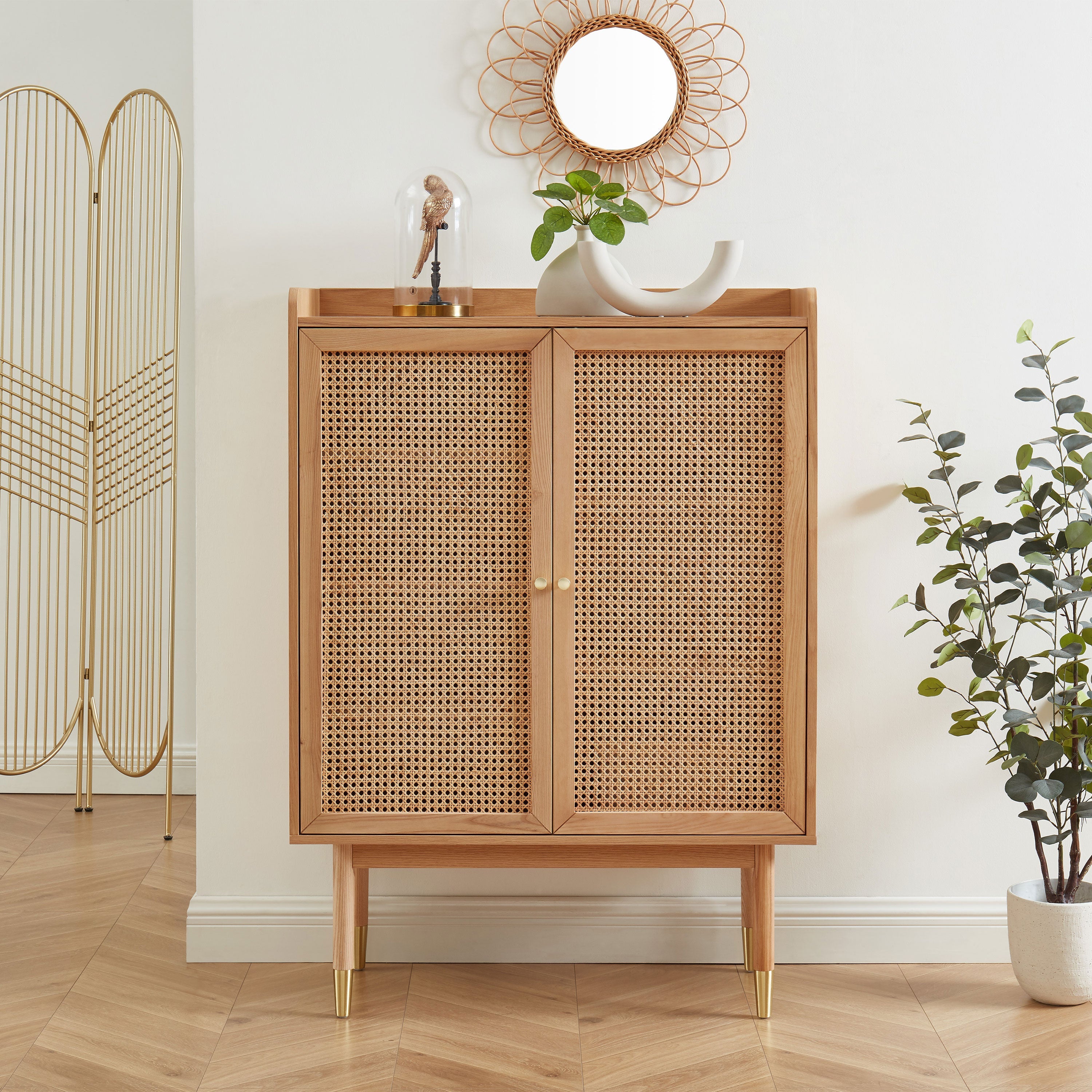 LEON Wood Veneer Tall Sideboard