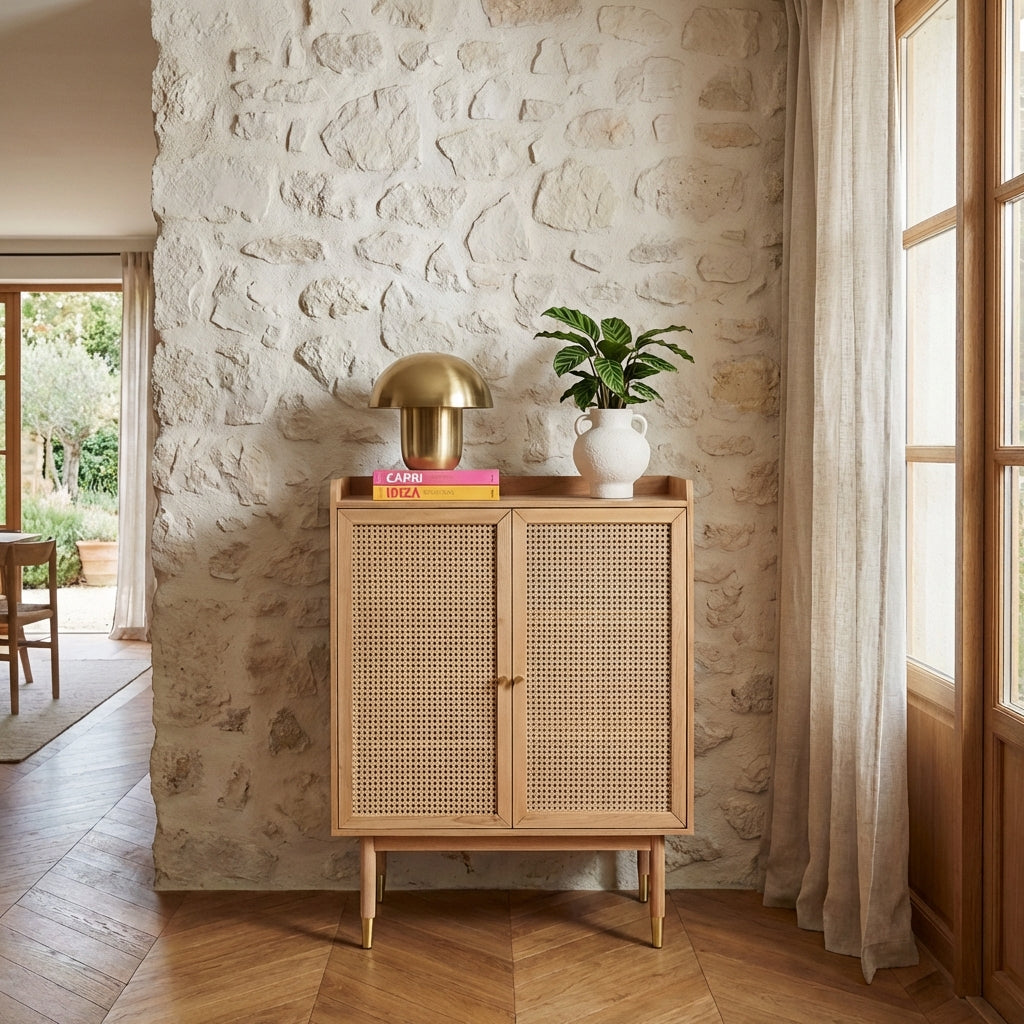 LEON Wood Veneer Tall Sideboard