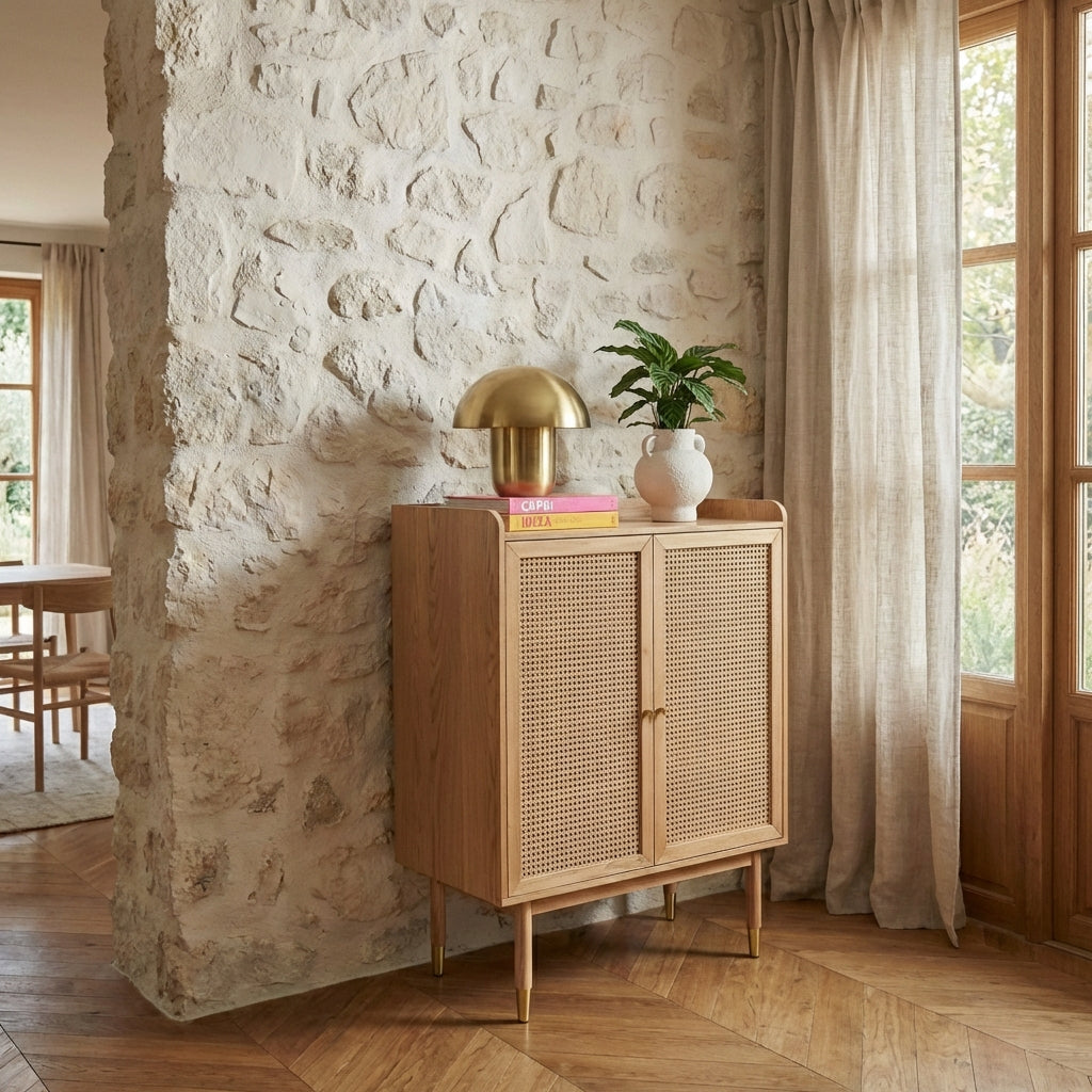 LEON Wood Veneer Tall Sideboard