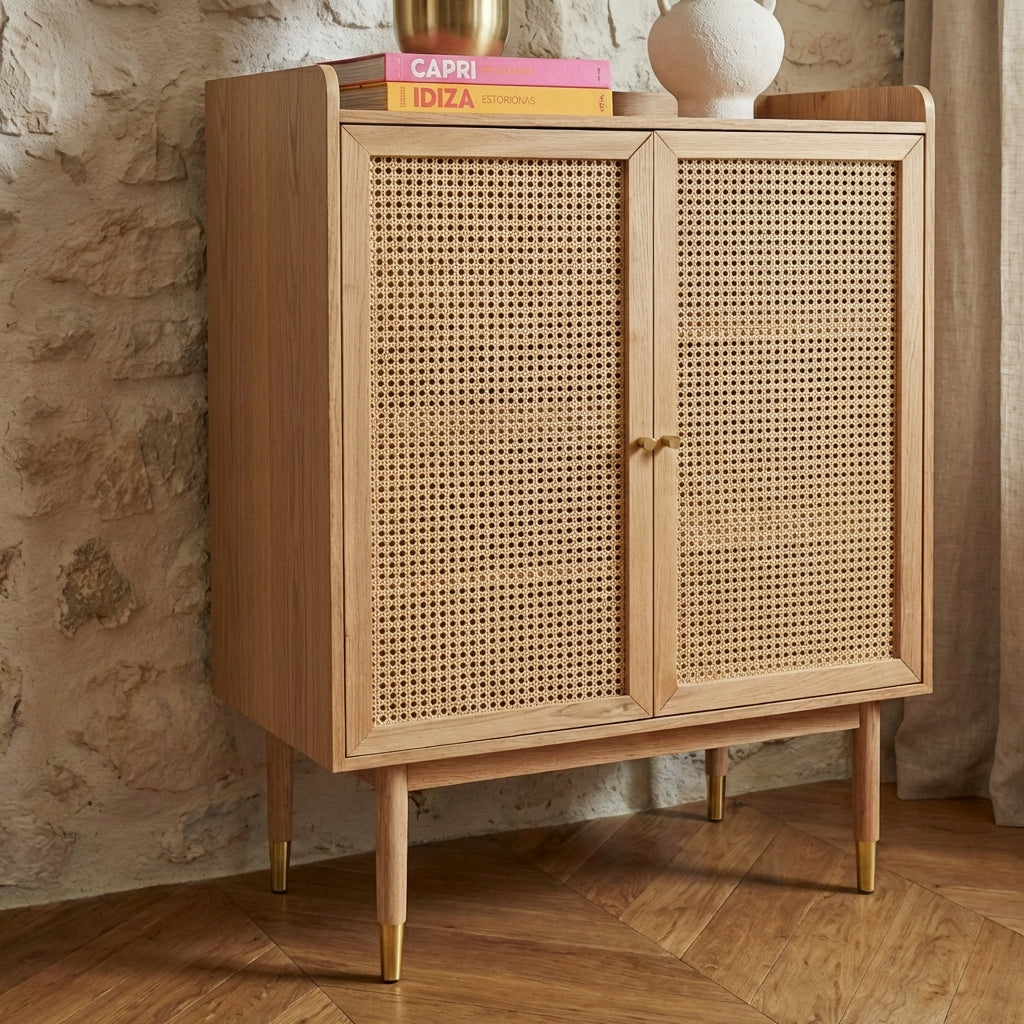 LEON Wood Veneer Tall Sideboard