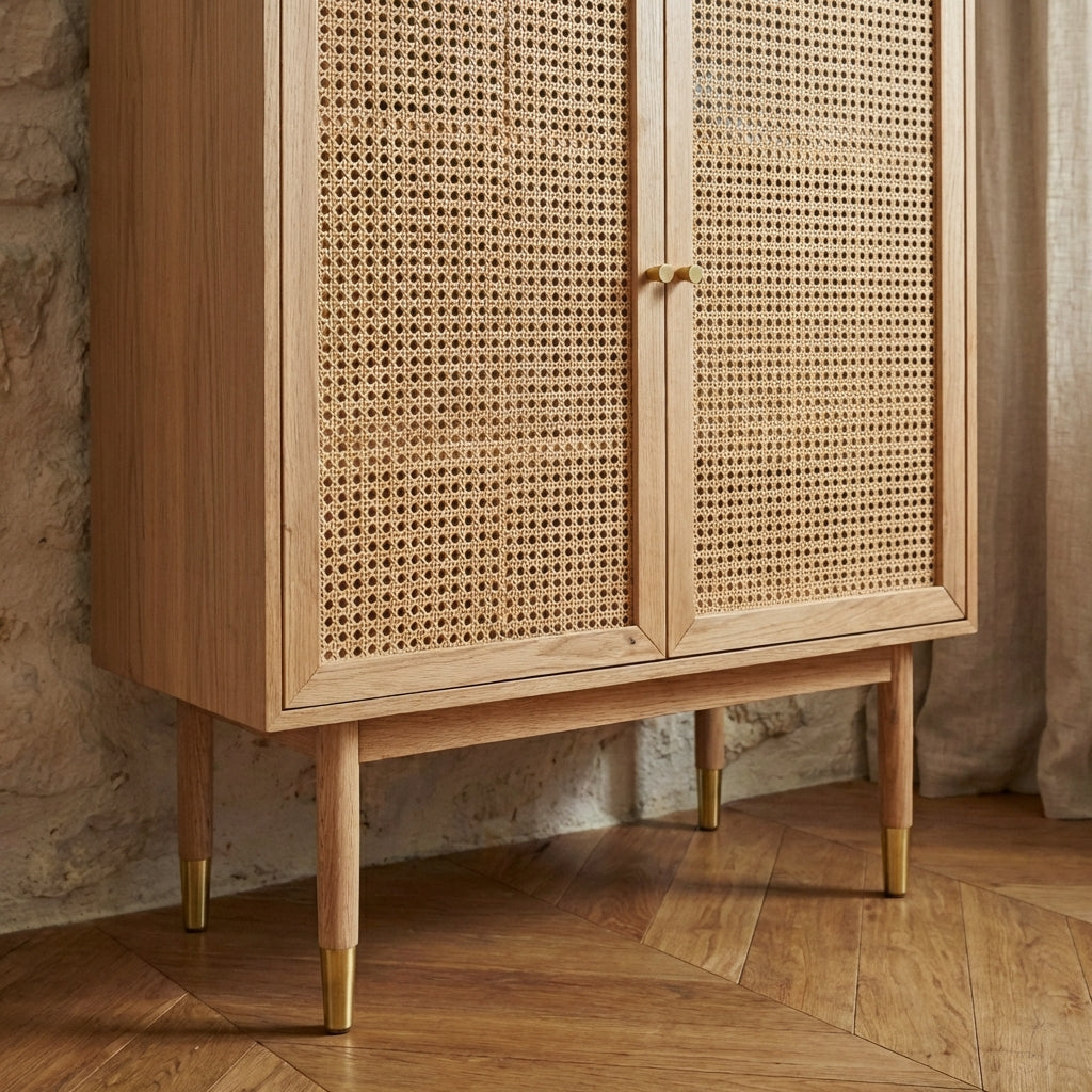LEON Wood Veneer Tall Sideboard