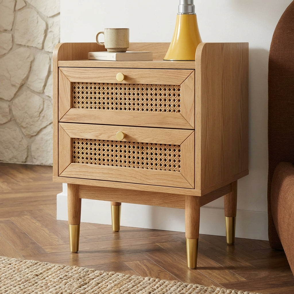 LEON Wood Nightstand with Drawers - Light wood
