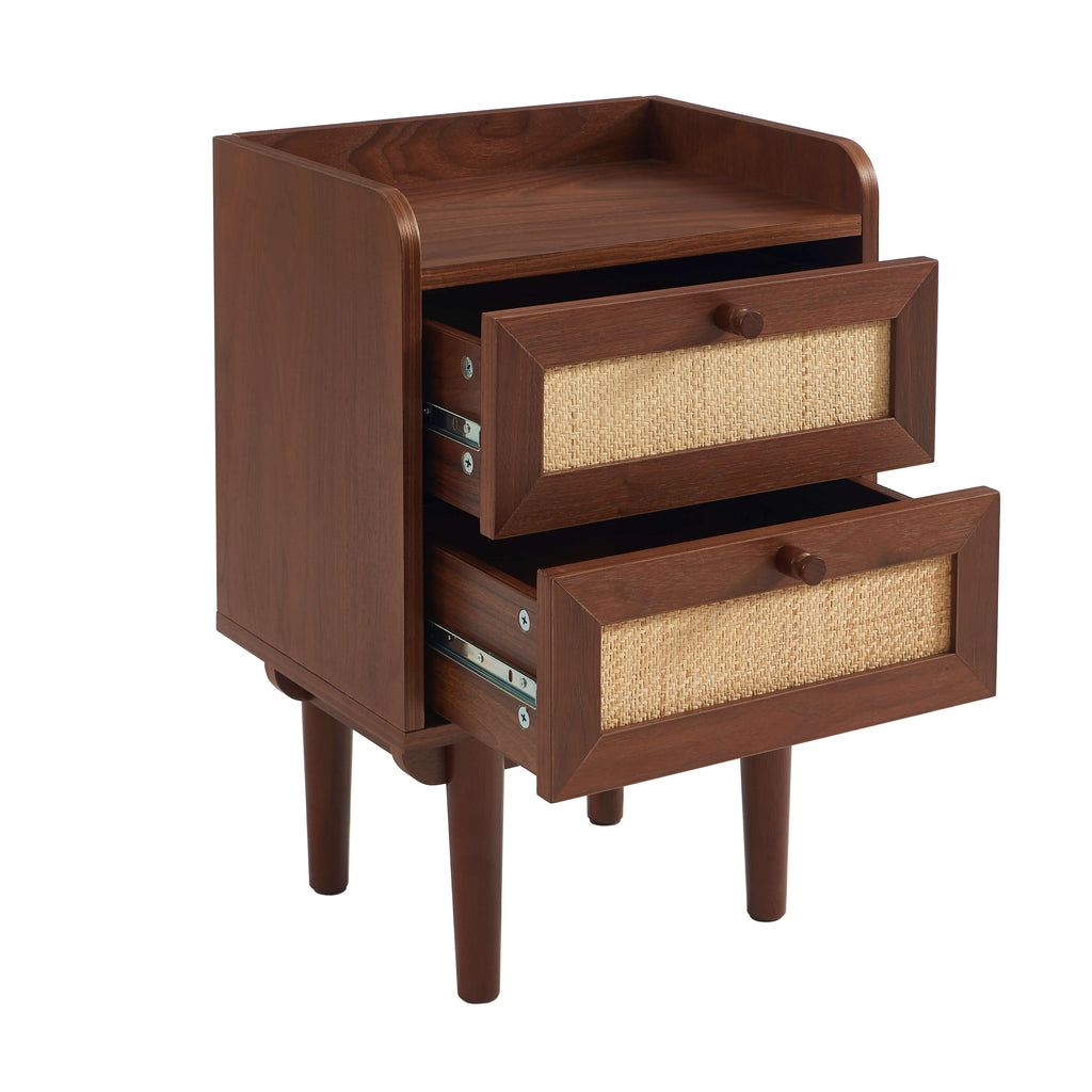 LEON Wood Veneer Nightstand with Drawers – Walnut
