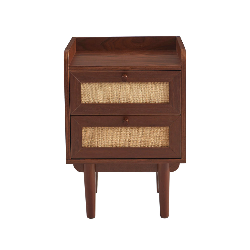 LEON Wood Veneer Nightstand with Drawers – Walnut