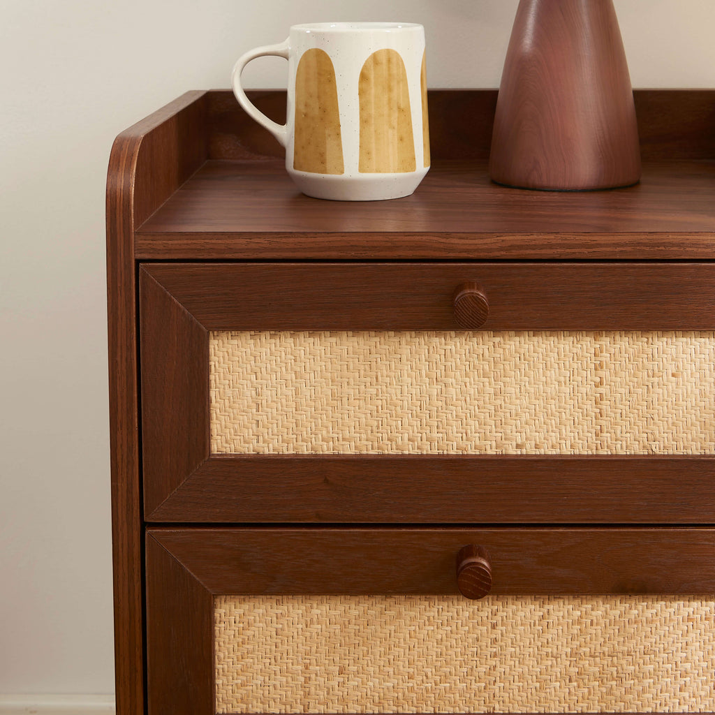 LEON Wood Veneer Nightstand with Drawers – Walnut