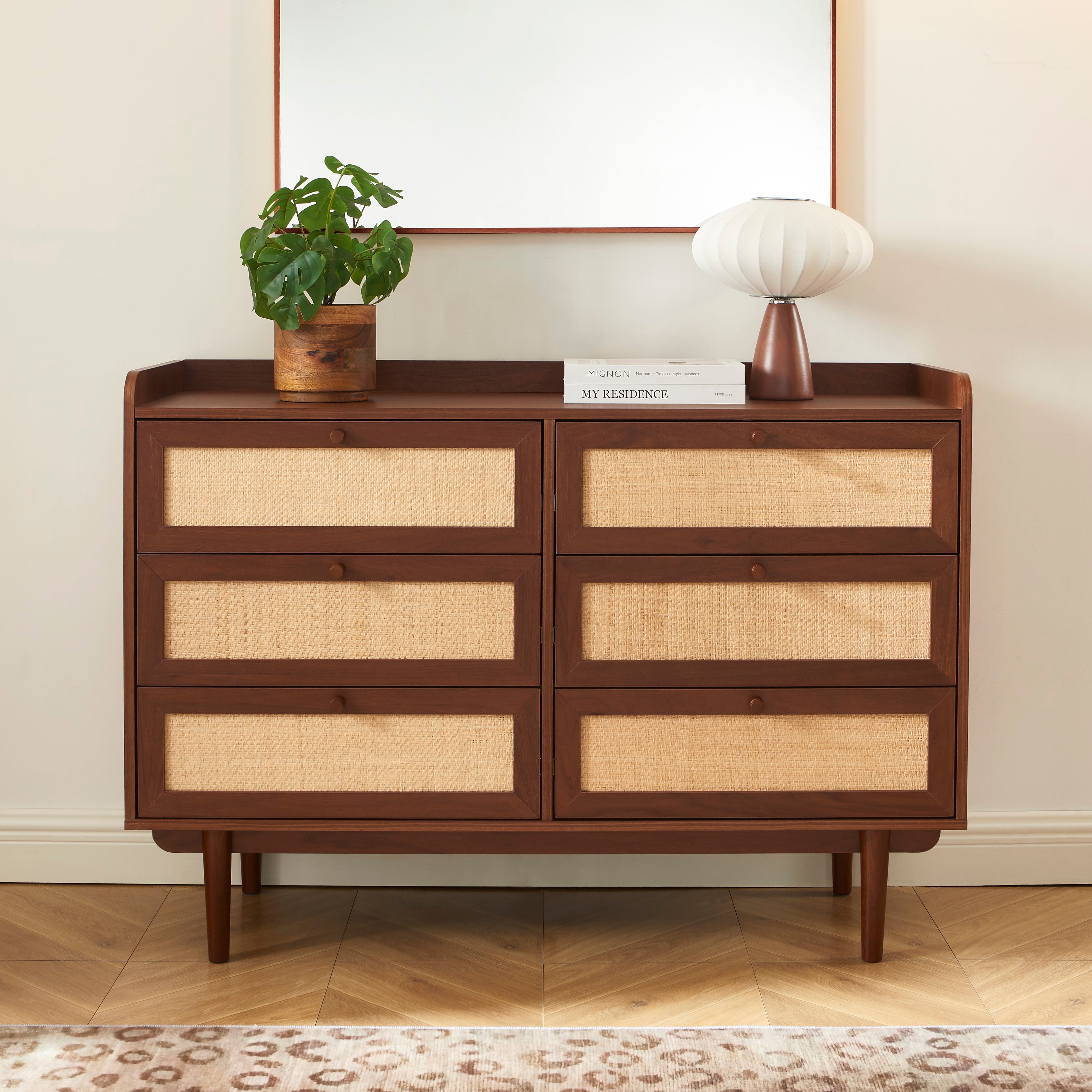 LEON Wood Veneer Chest of Drawers - Dark wood