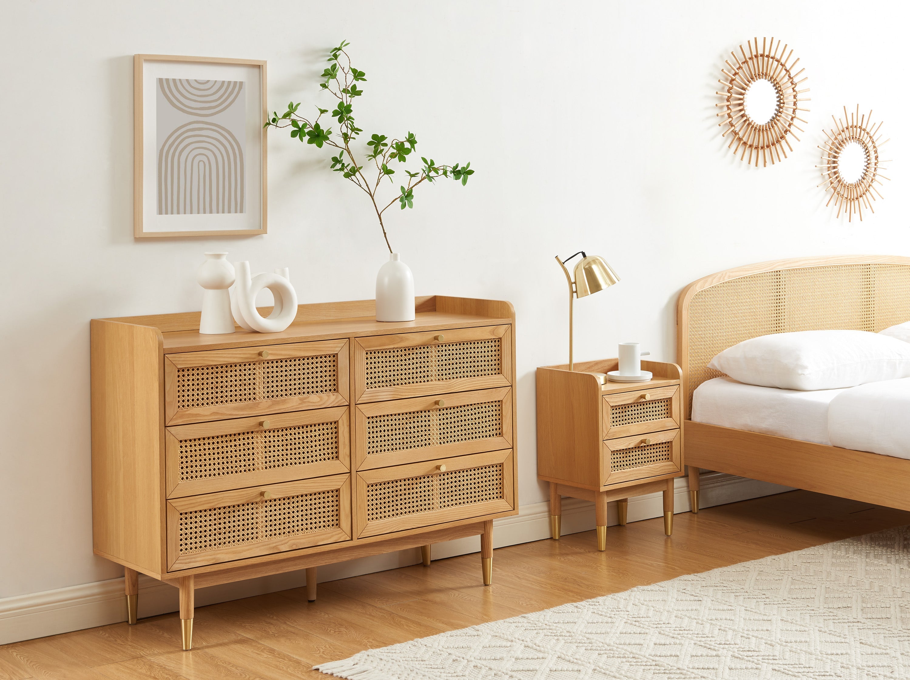 LEON Wood Veneer Chest of Drawers - Light wood