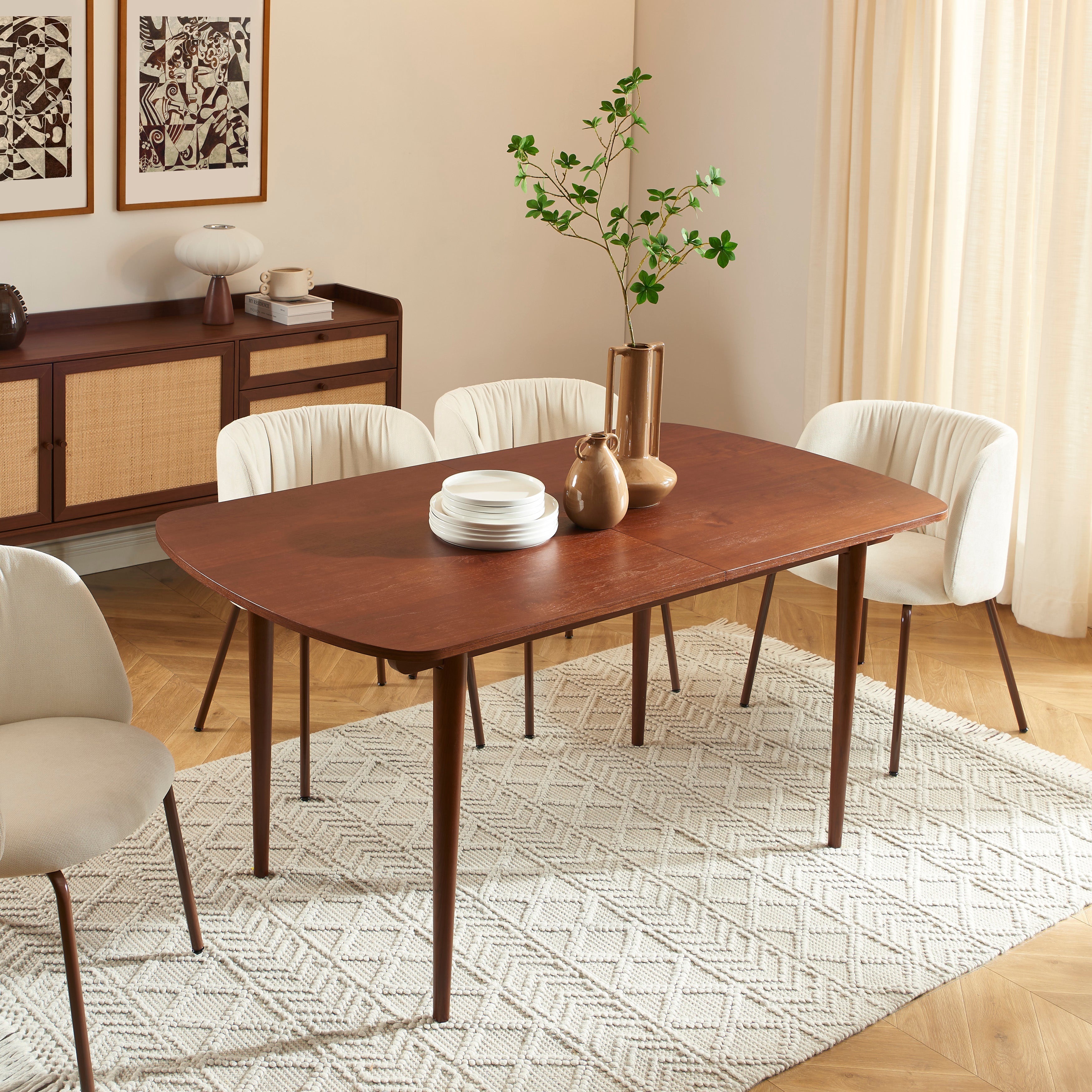 LEON Wood Veneer Extendable Dining Table – Walnut