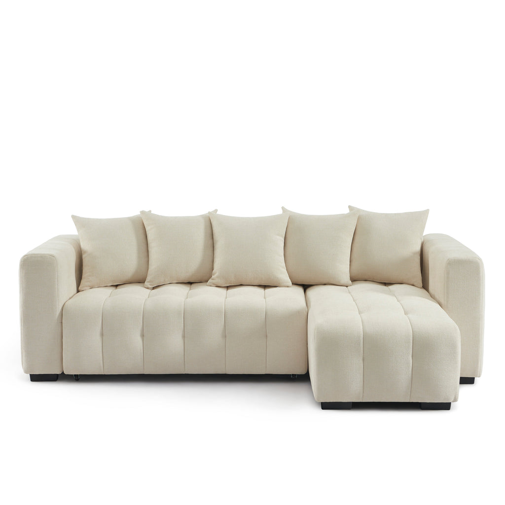 Convertible & Reversible Corner Sofa Levia 4 Seater Fabric Beige – Beige