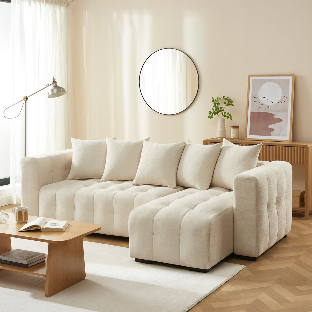 Convertible & Reversible Corner Sofa Levia 4 Seater Fabric Beige – Beige
