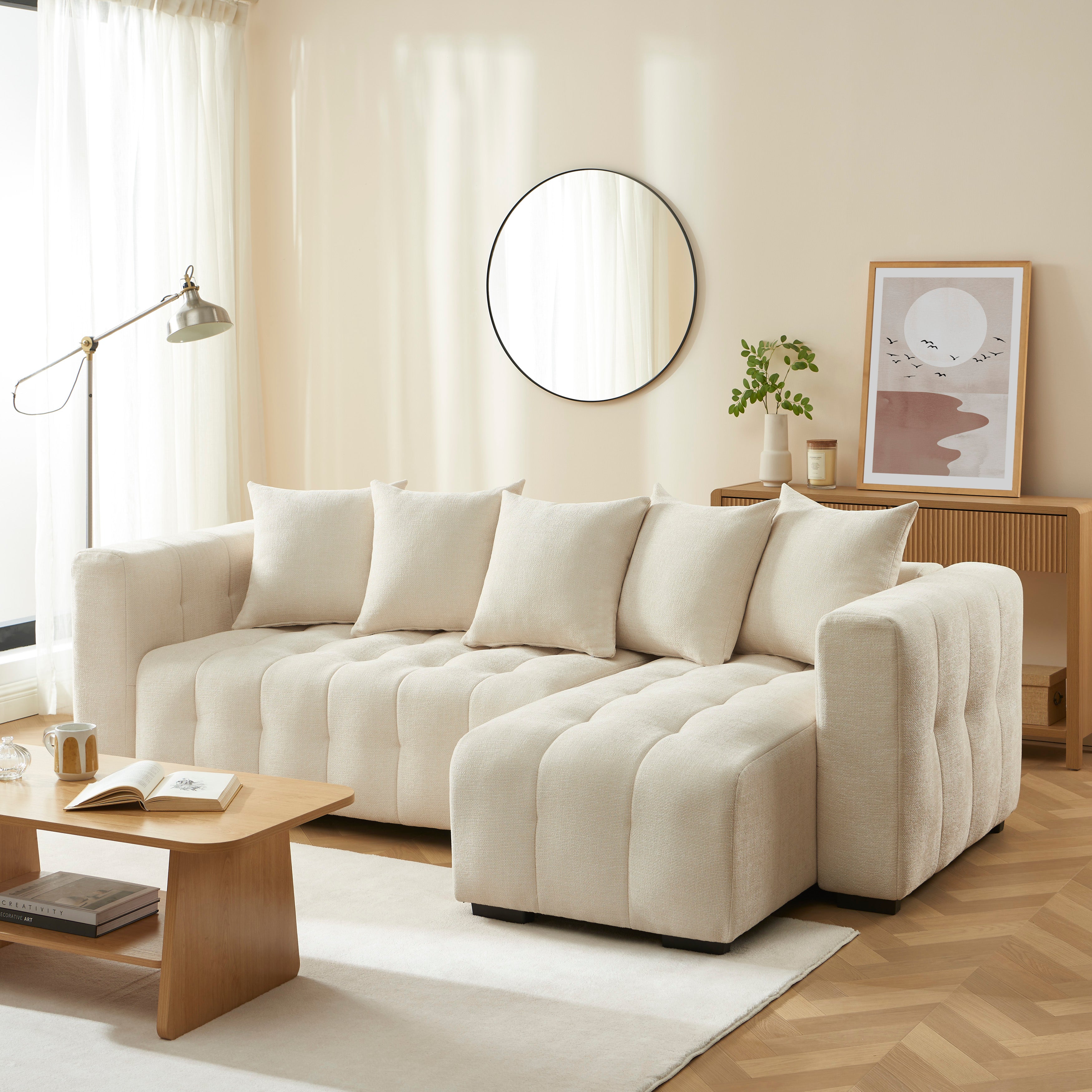 Convertible & Reversible Corner Sofa Levia 4 Seater Fabric Beige – Beige