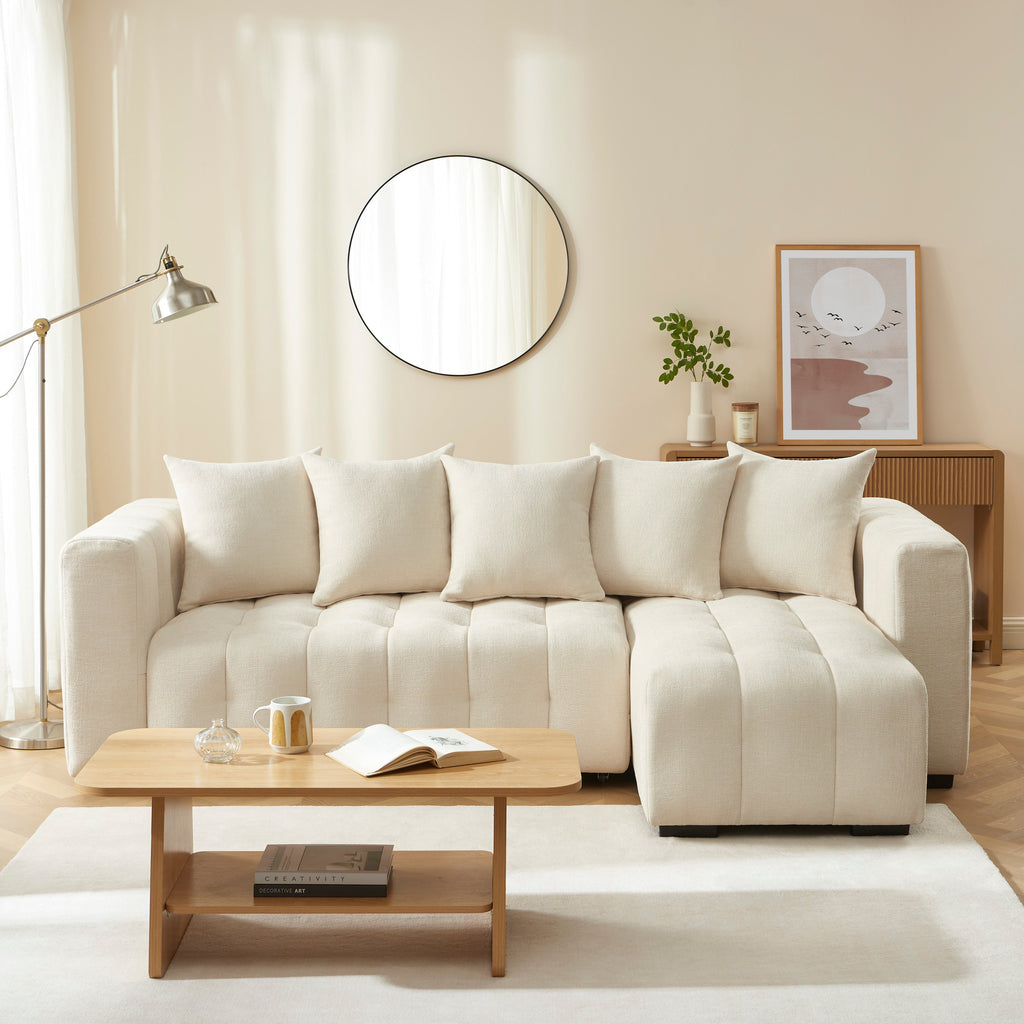 Convertible & Reversible Corner Sofa Levia 4 Seater Fabric Beige – Beige