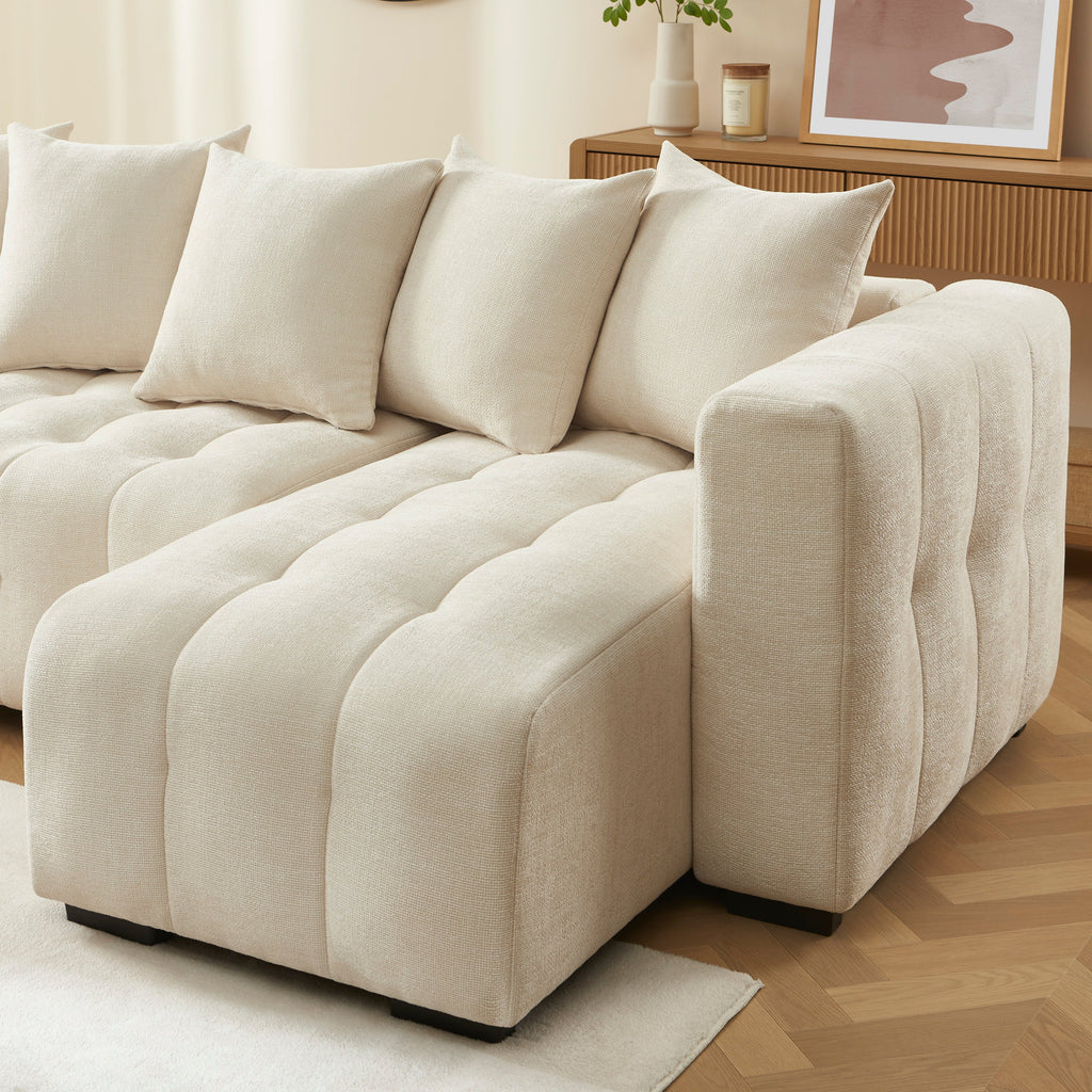 Convertible & Reversible Corner Sofa Levia 4 Seater Fabric Beige – Beige