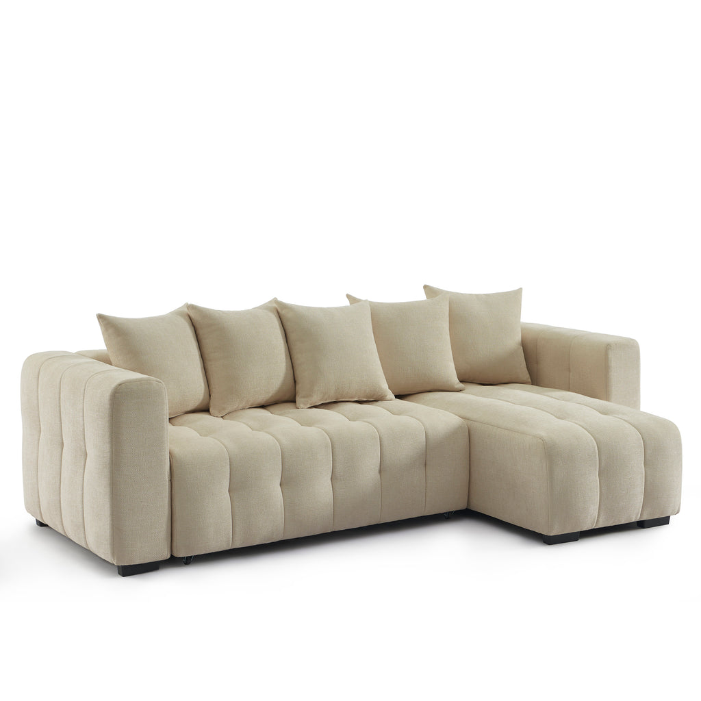 LEVIA Convertible & Reversible Sectional Sleeper Sofa – Beige Fabric 4-Seater Living Room Furniture
