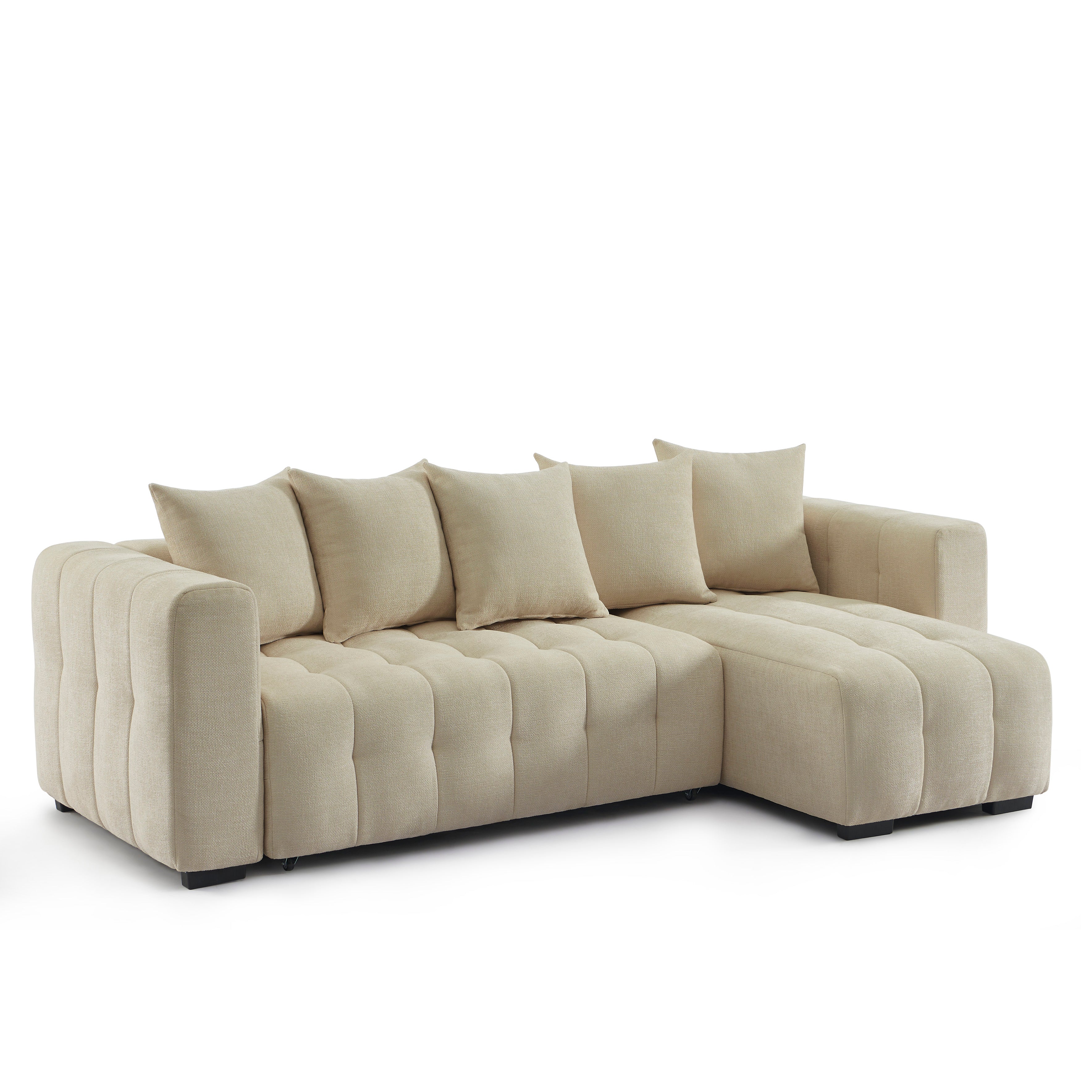 LEVIA Convertible & Reversible Sectional Sleeper Sofa – Beige Fabric 4-Seater Living Room Furniture