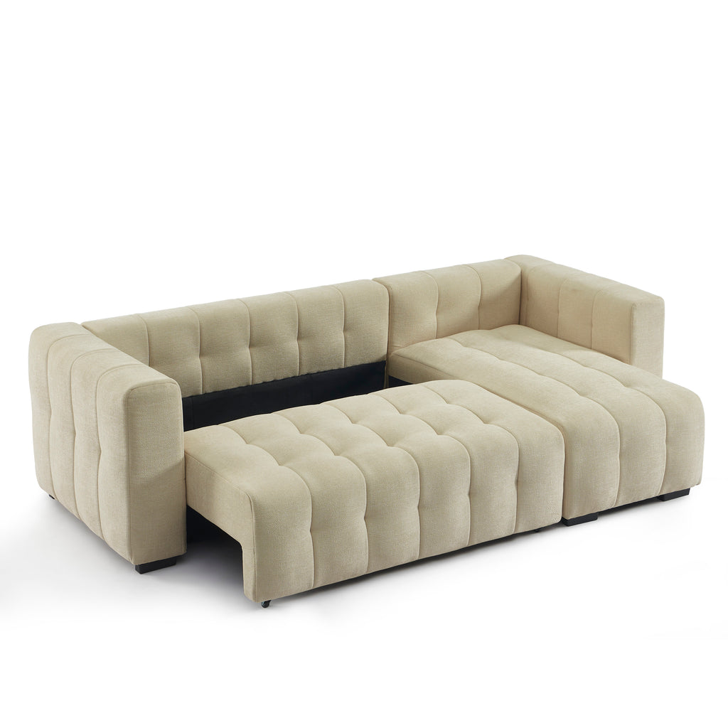 LEVIA Convertible & Reversible Sectional Sleeper Sofa – Beige Fabric 4-Seater Living Room Furniture