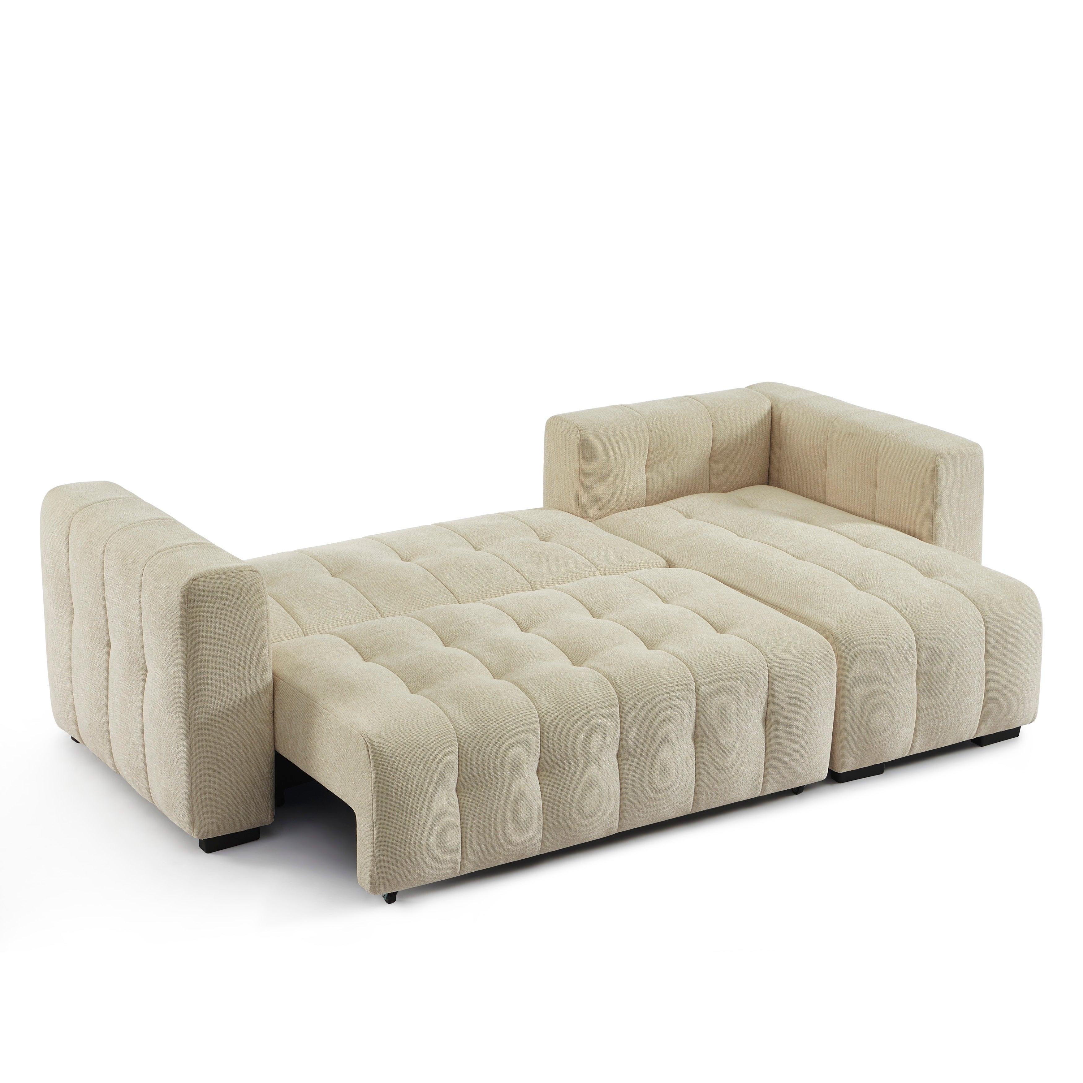 LEVIA Convertible & Reversible Sectional Sleeper Sofa – Beige Fabric 4-Seater Living Room Furniture