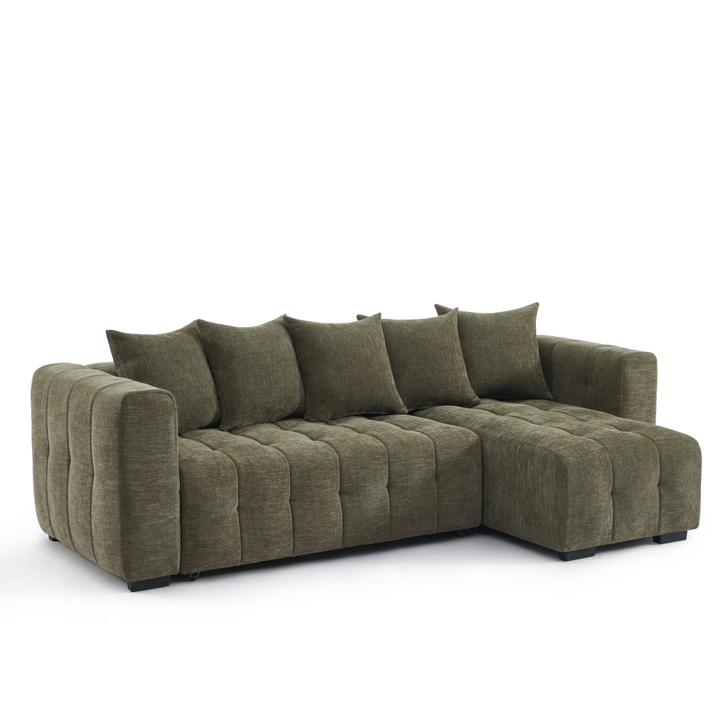 LEVIA Convertible & Reversible Sectional Sleeper Sofa – Beige Fabric 4-Seater Living Room Furniture