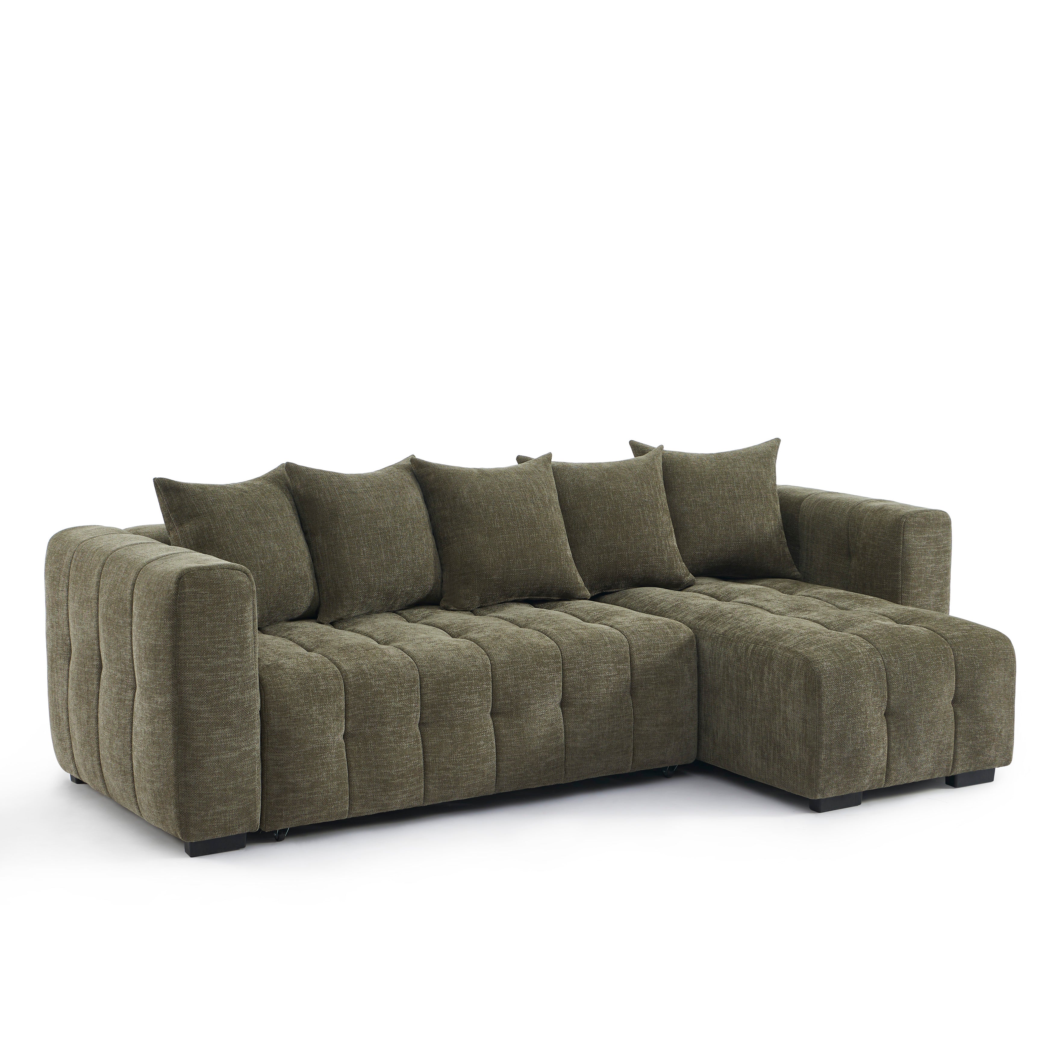 LEVIA Convertible & Reversible Sectional Sleeper Sofa – Beige Fabric 4-Seater Living Room Furniture