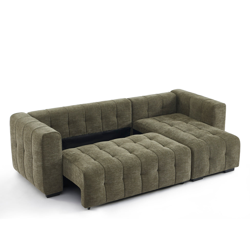 LEVIA Convertible & Reversible Sectional Sleeper Sofa – Beige Fabric 4-Seater Living Room Furniture