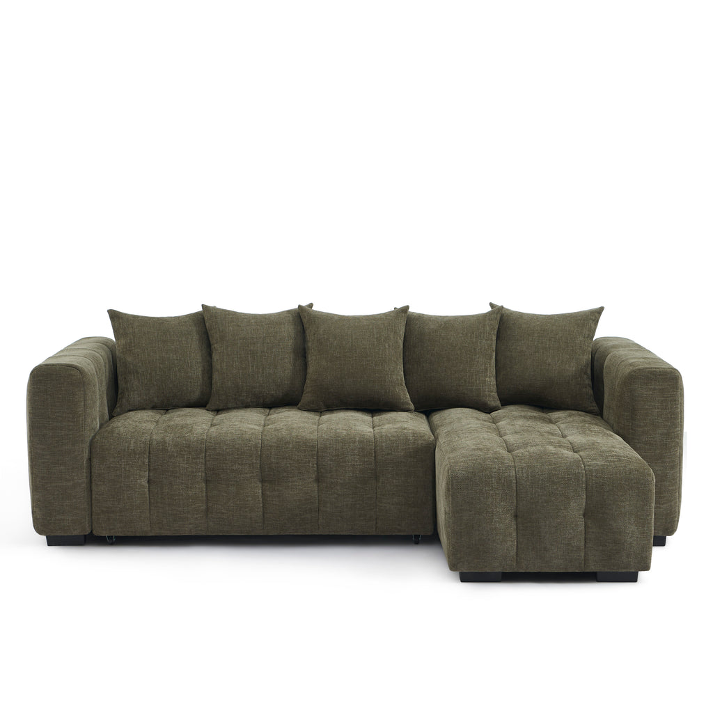 LEVIA Convertible & Reversible Sectional Sleeper Sofa – Beige Fabric 4-Seater Living Room Furniture
