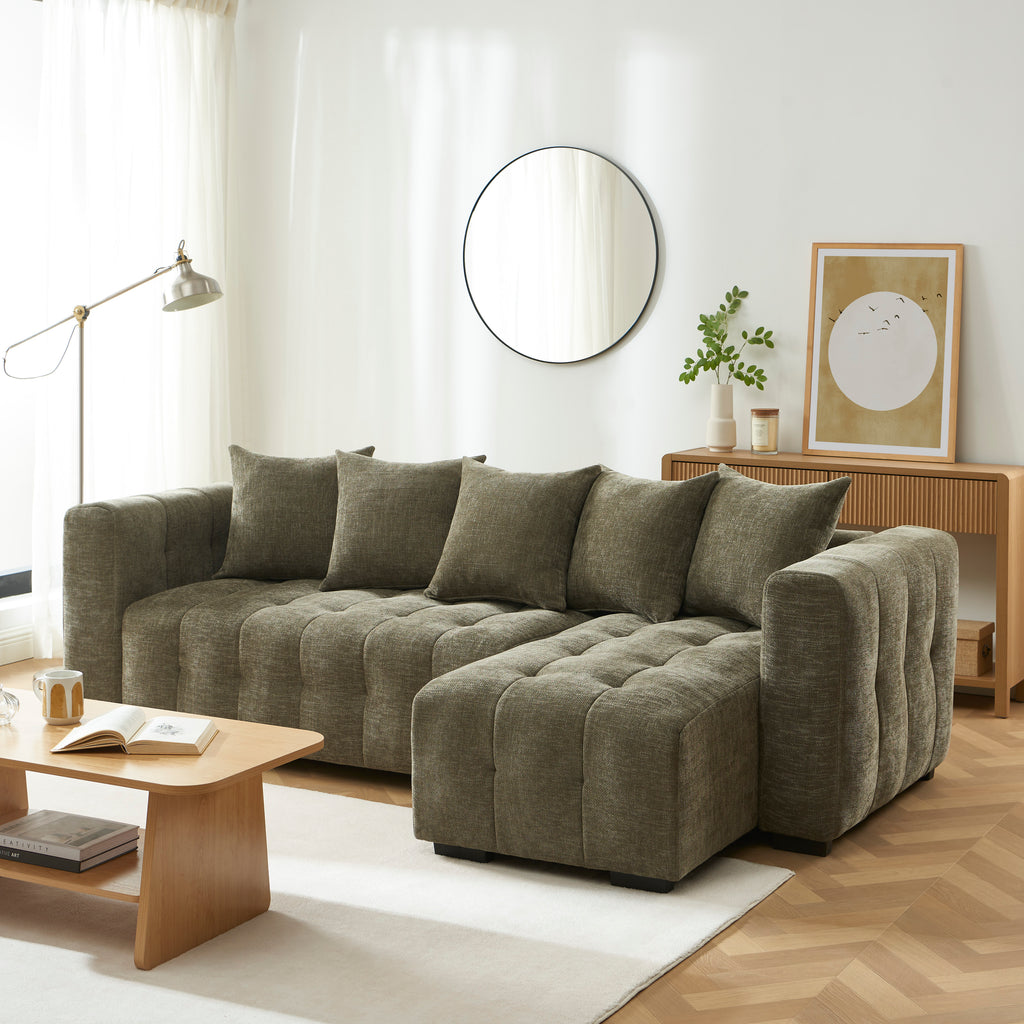 LEVIA Convertible & Reversible Sectional Sleeper Sofa – Beige Fabric 4-Seater Living Room Furniture