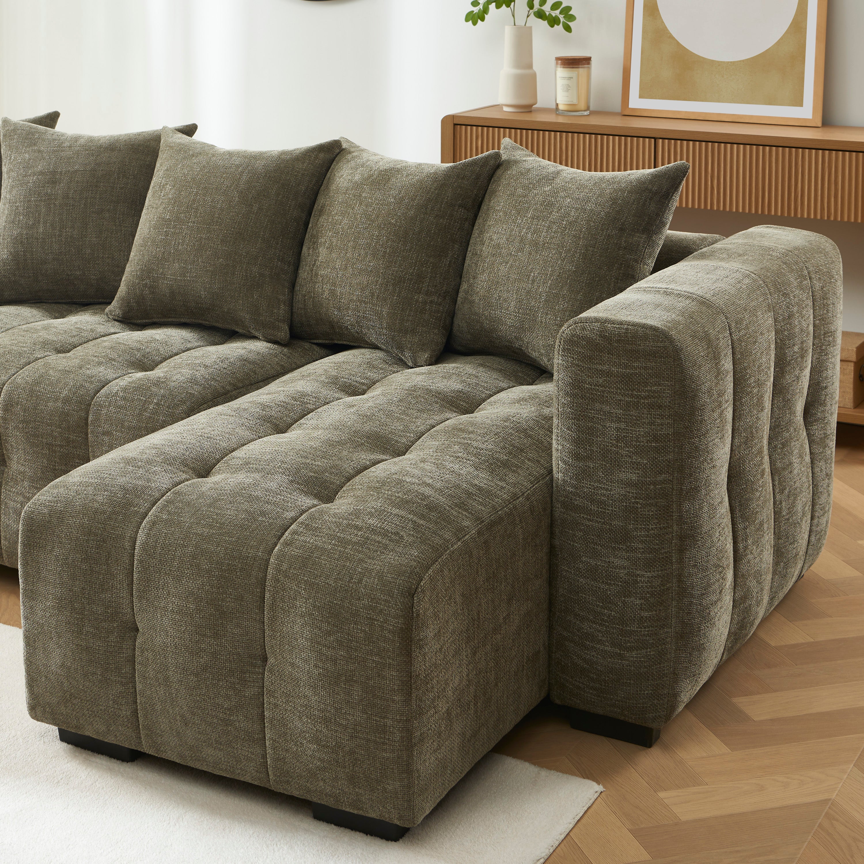 LEVIA Convertible & Reversible Sectional Sleeper Sofa – Beige Fabric 4-Seater Living Room Furniture