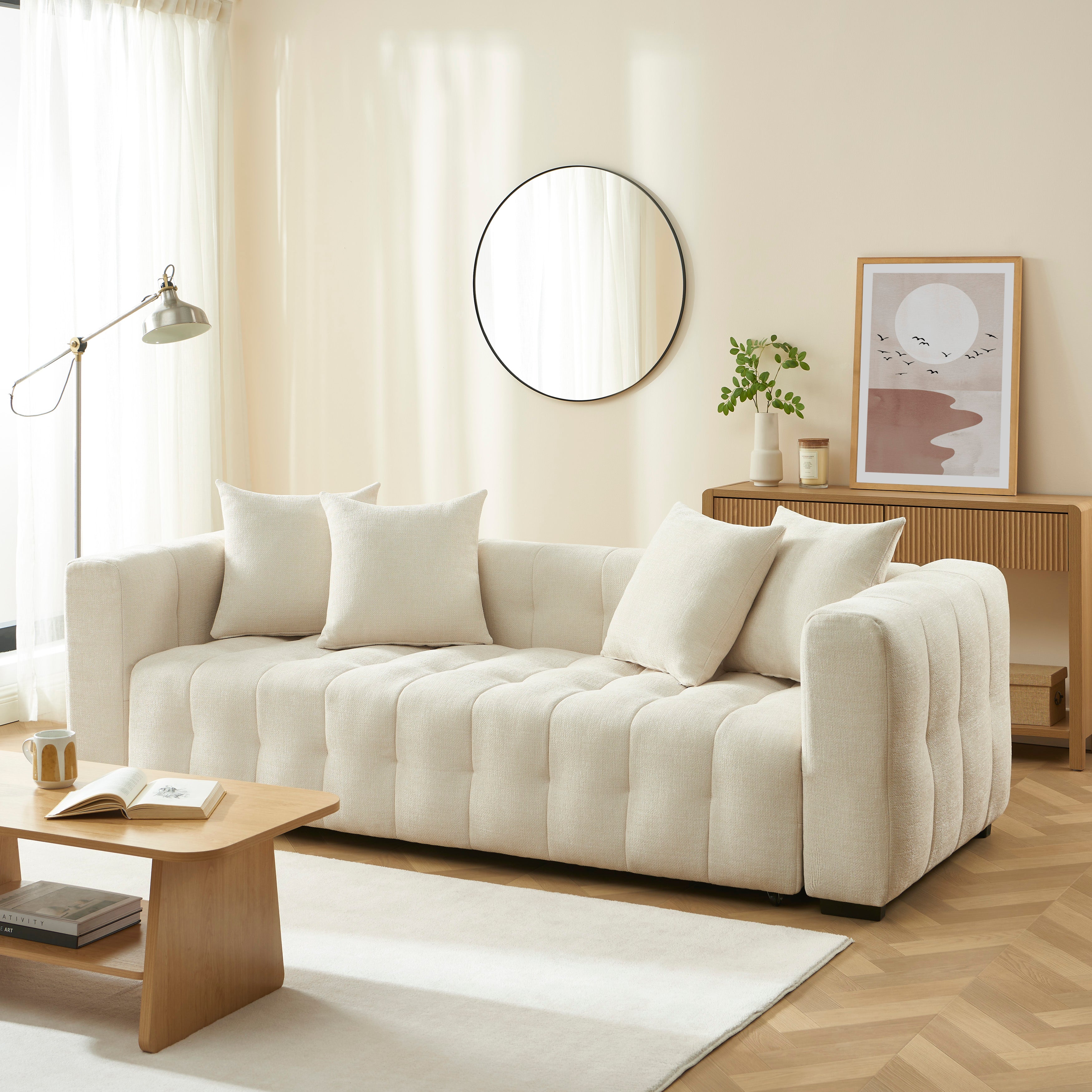 Convertible Sofa Levia 3 Seater Fabric Beige – Beige