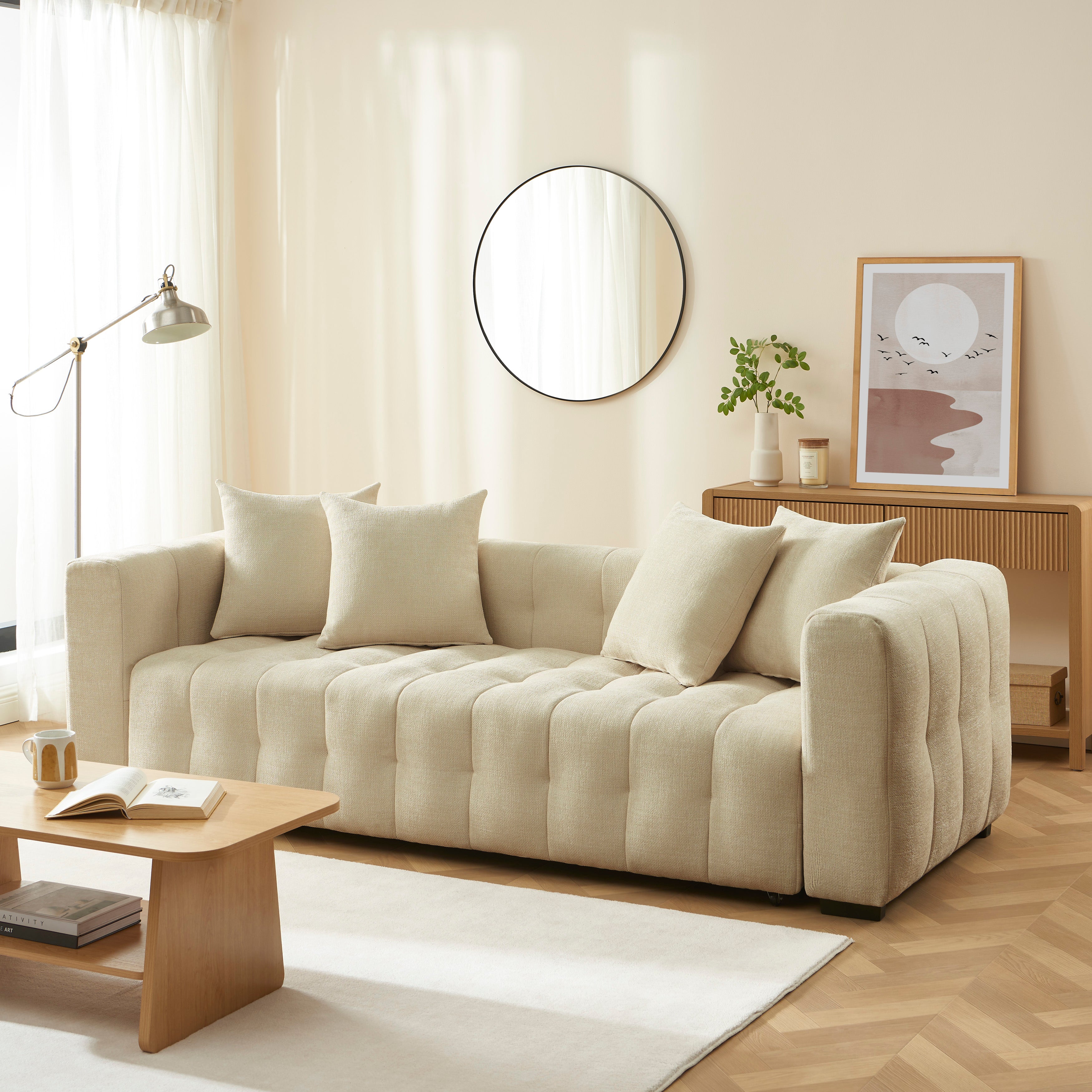 LEVIA Convertible Sleeper Sofa – Fabric 3-Seater Living Room Furniture