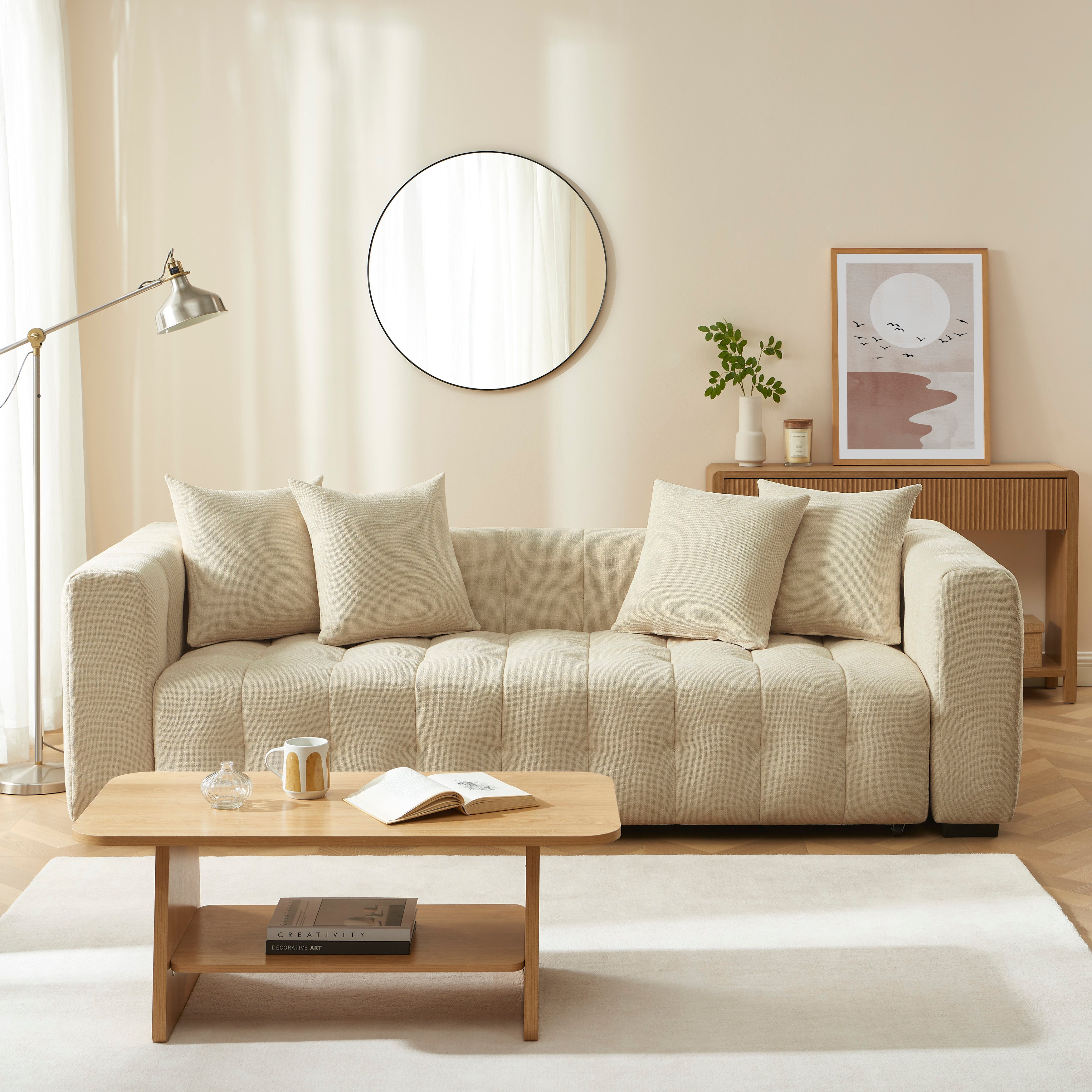 LEVIA Convertible Sleeper Sofa – Fabric 3-Seater Living Room Furniture
