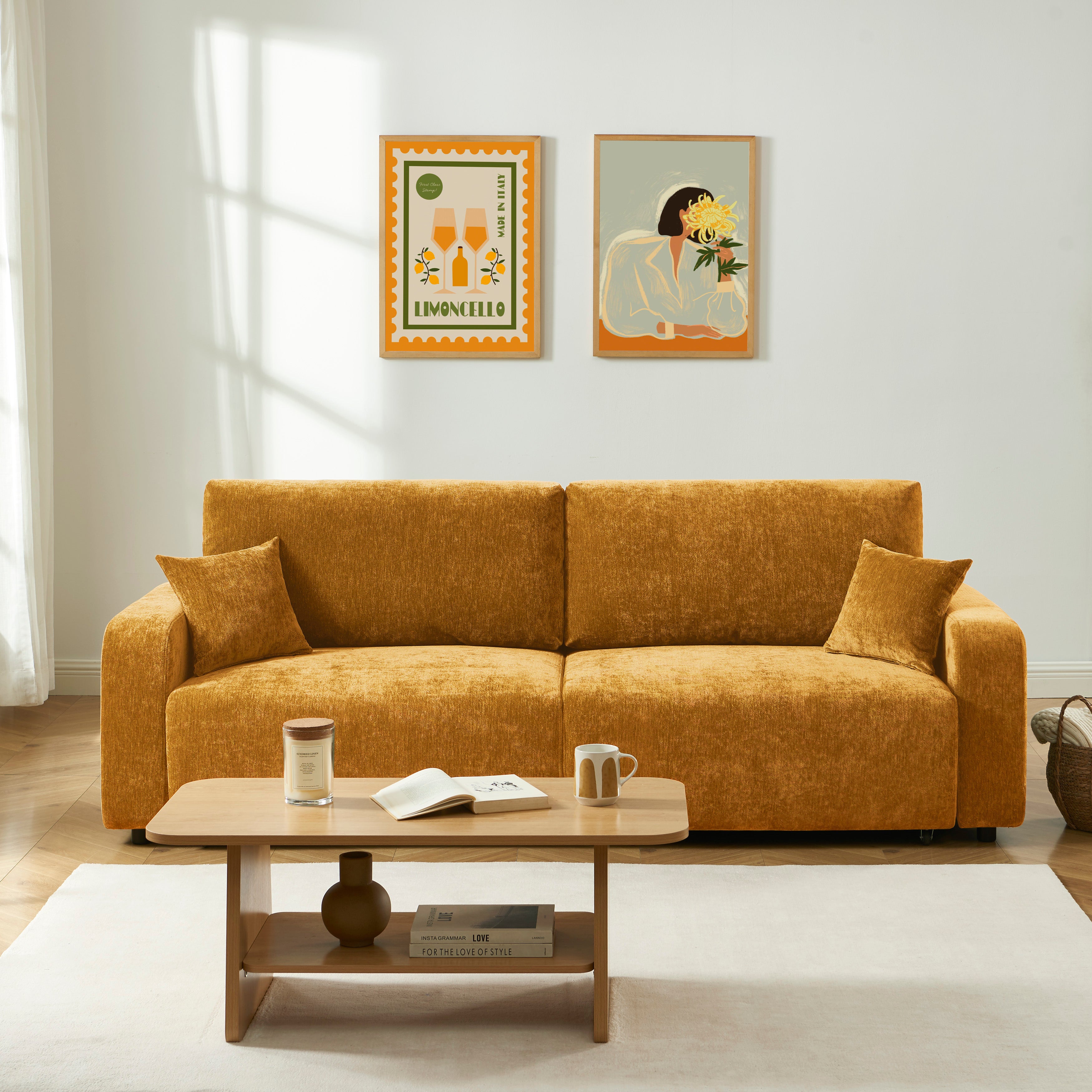 LIVIO 3-Seater Convertible Sofa – Yellow Mustard