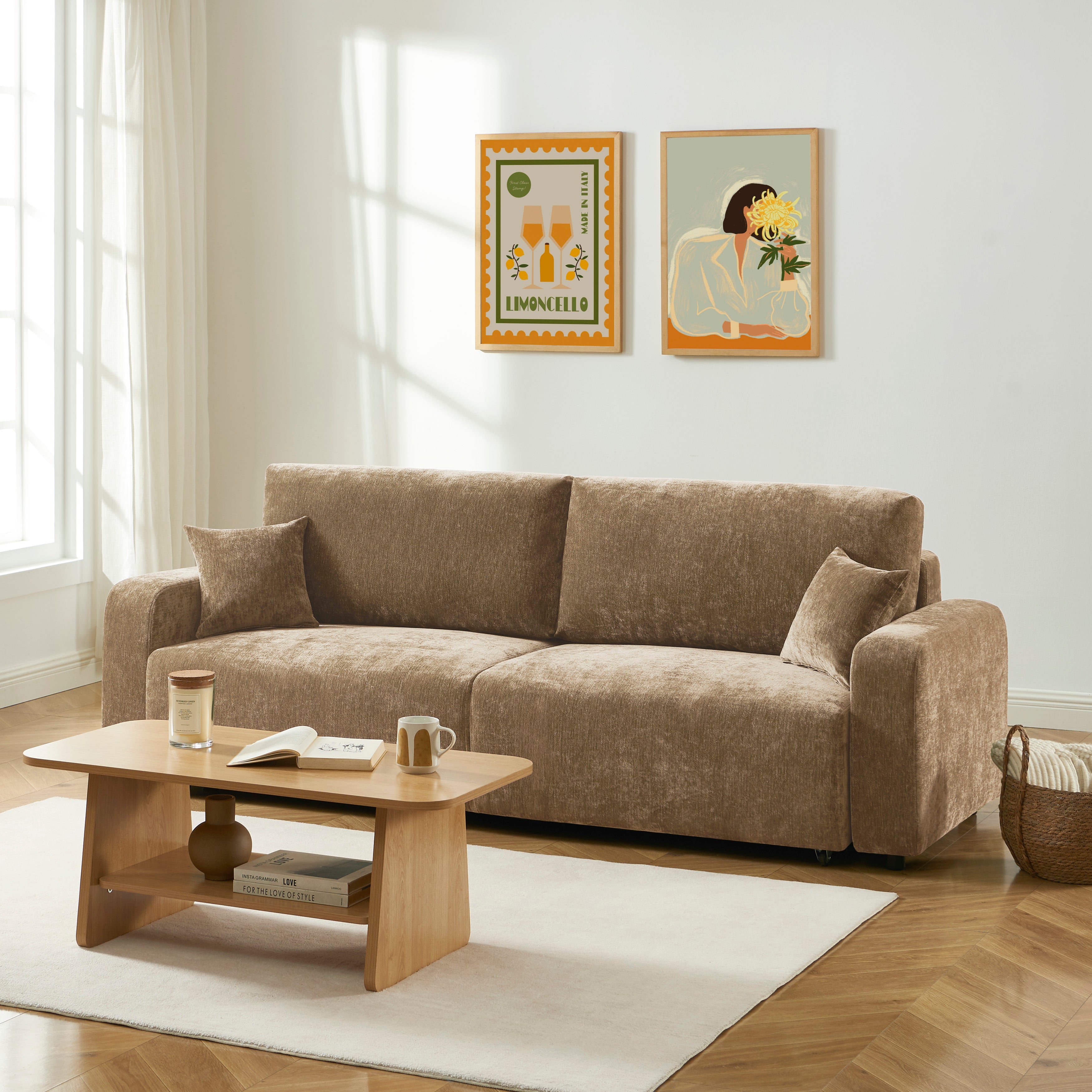 LIVIO 3-Seater Convertible Sofa – Brown