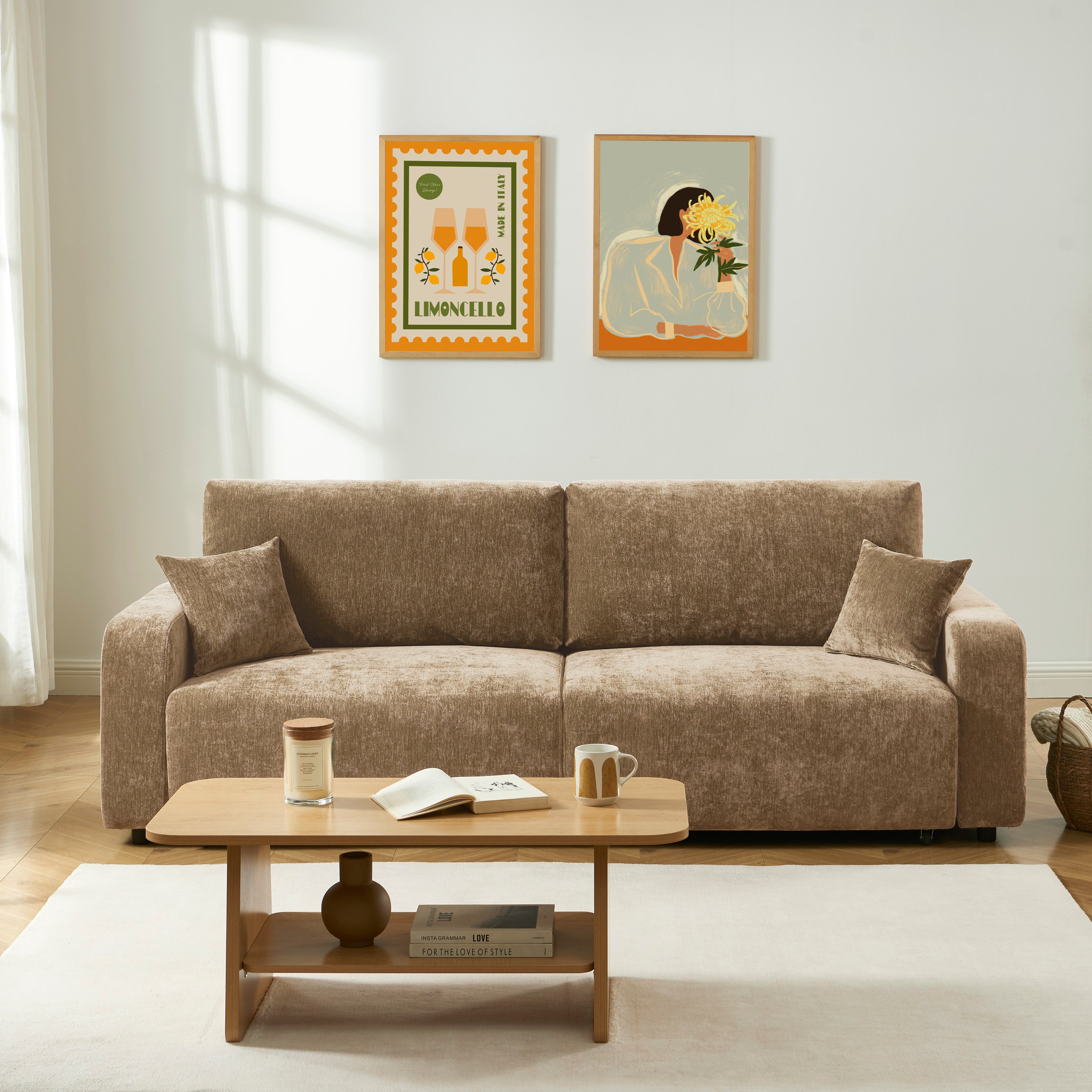 LIVIO 3-Seater Convertible Sofa – Brown