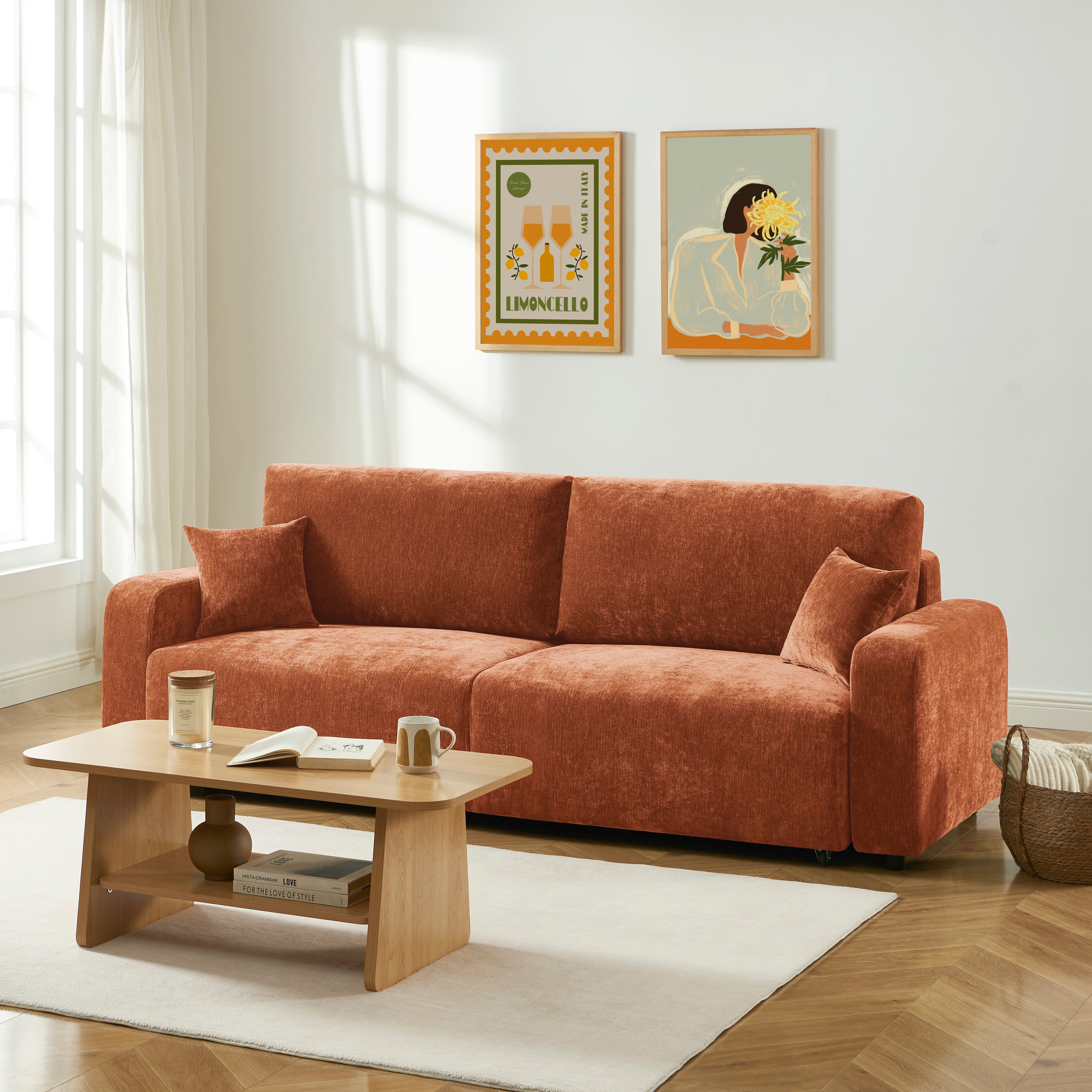 LIVIO 3-Seater Convertible Sofa – Terracotta
